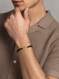 Nialaya Men's String Bracelet Men's Black String Bracelet with Gold Interlocking Rings