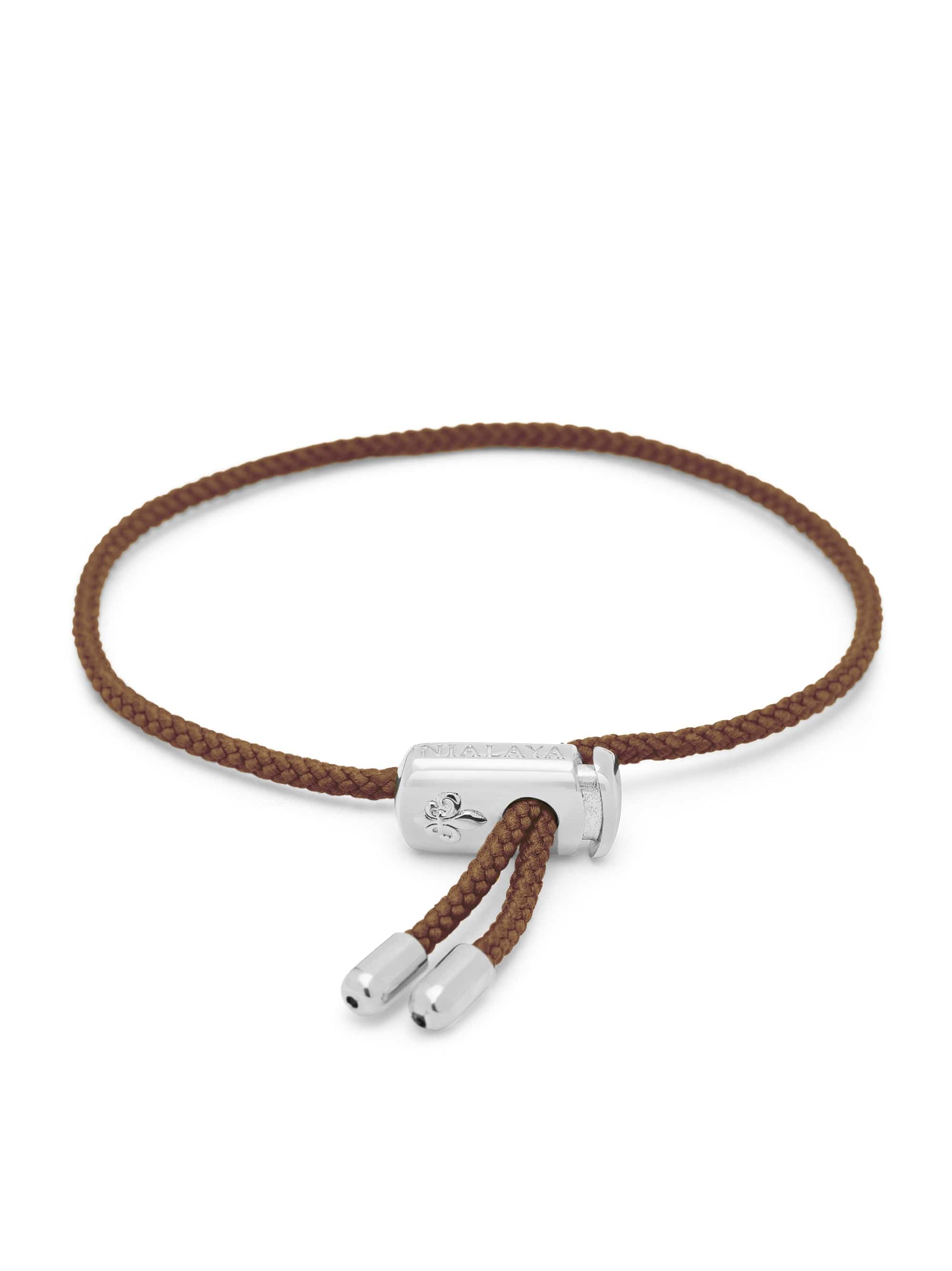 Nialaya Men's String Bracelet Men's Brown String Bracelet with Adjustable Silver Lock Men's Brown String Bracelet with Adjustable Silver Lock MST_083
