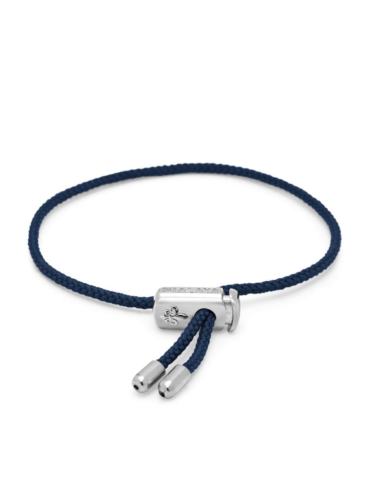 Nialaya Men's String Bracelet Men's Navy Blue String Bracelet with Adjustable Silver Lock One Size MST_052
