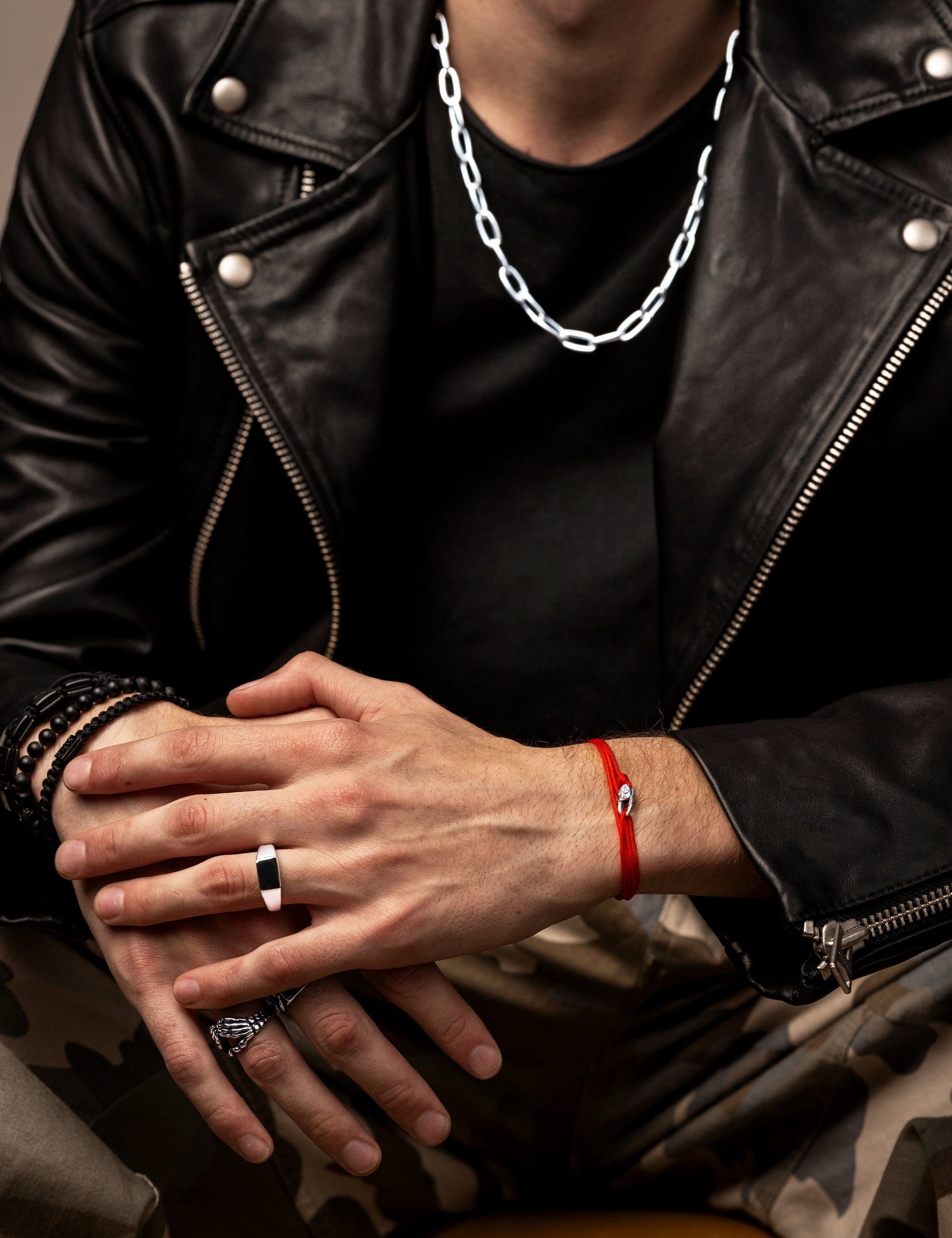 Nialaya Men's String Bracelet Red Wrap-Around String Bracelet with Sterling Silver Lock MST_069