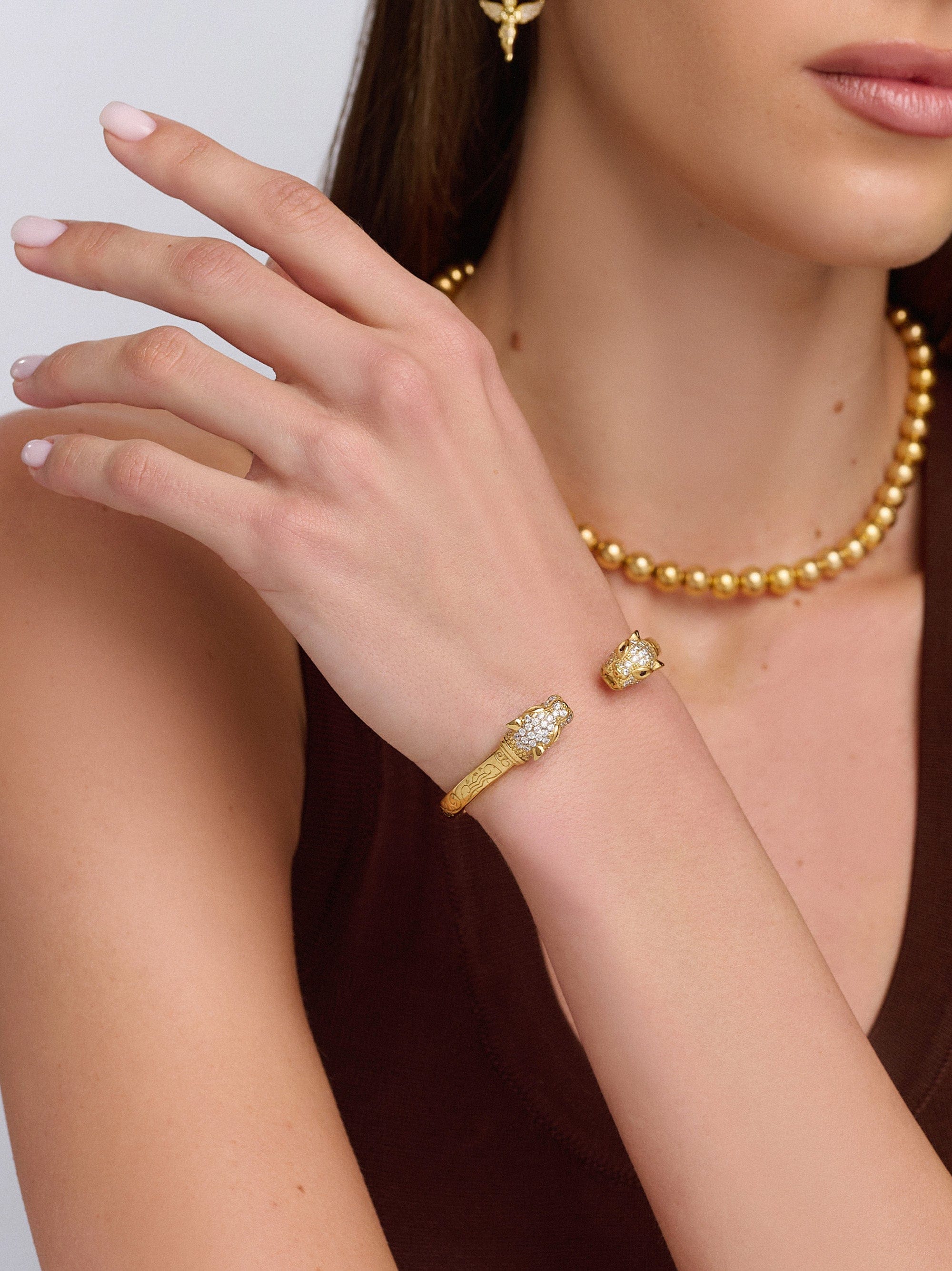 Nialaya Women's Bangle Women's CZ Panther Bangle in Gold Panther Bangle Gold & White CZ Diamonds