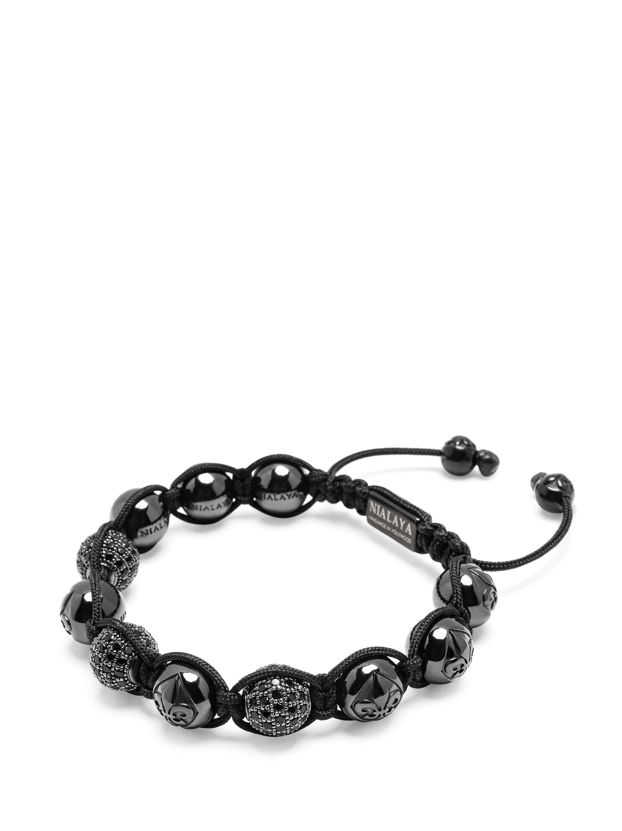 Nialaya Women's Beaded Bracelet Women's Beaded Bracelet with Black Ceramic and Black CZ Beads Women's Beaded Bracelet with Black Ceramic and Black CZ Beads