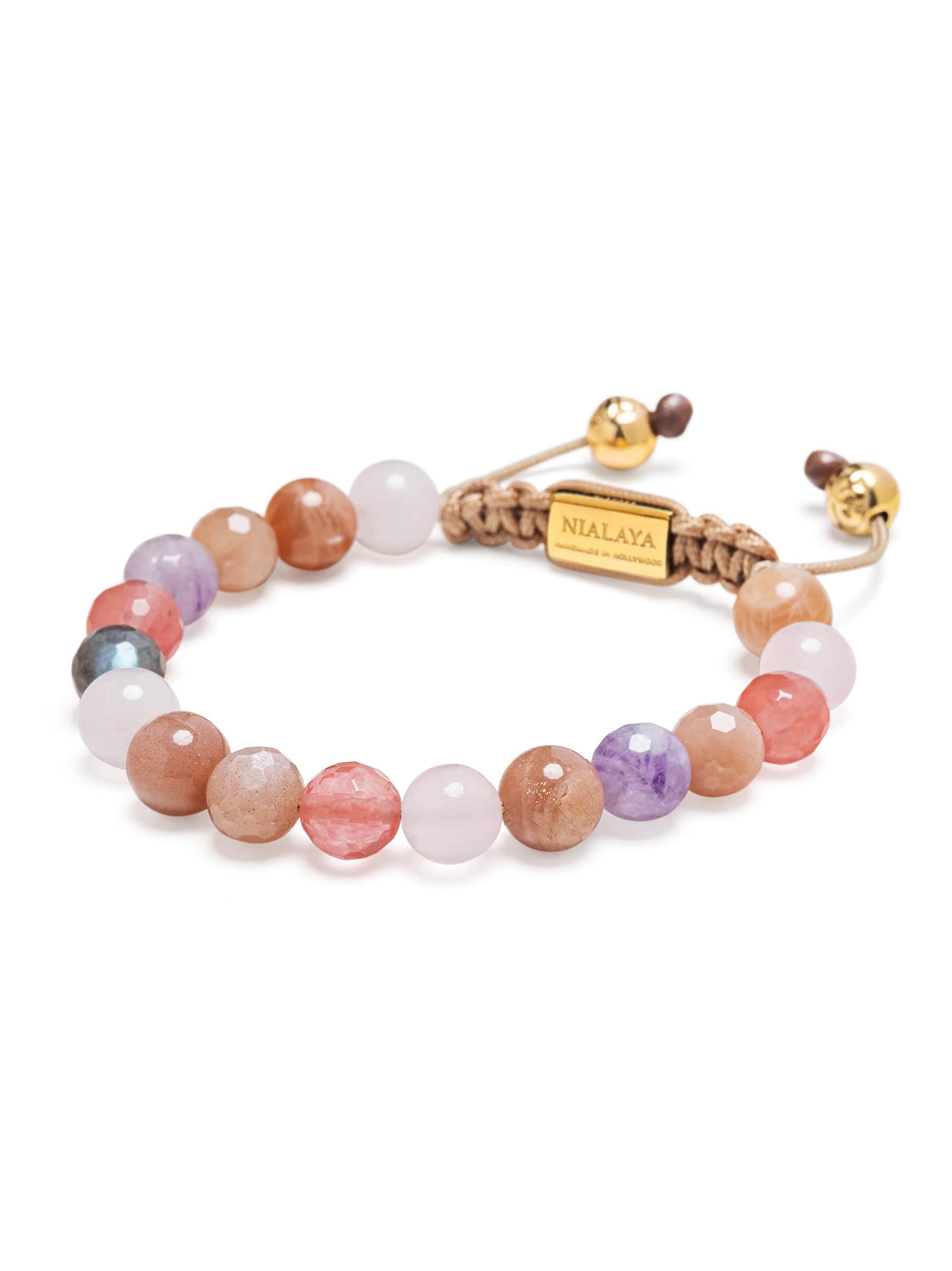 Nialaya Women's Beaded Bracelet Women's Beaded Bracelet with Cherry Quartz, Rose Quartz, Amethyst Lavender, and Pink Aventurine