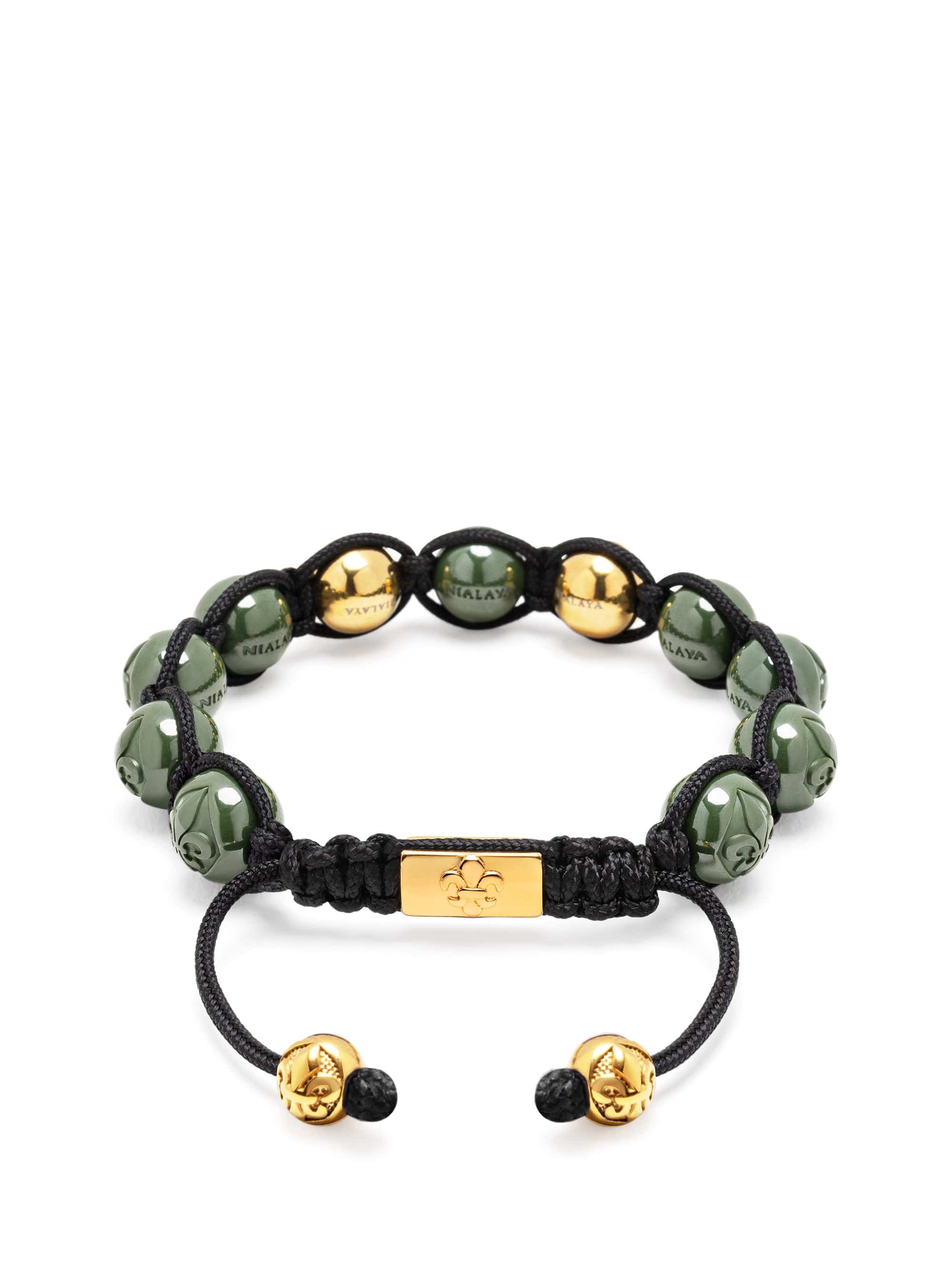 Nialaya Women's Beaded Bracelet Women's Beaded Bracelet with Green Ceramic and Gold Beads Women's Beaded Bracelet with Green Ceramic and Gold Beads