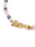 Nialaya Women's Beaded Bracelet Women's Multi-Colored Pearl Bracelet with Gold Panther Head