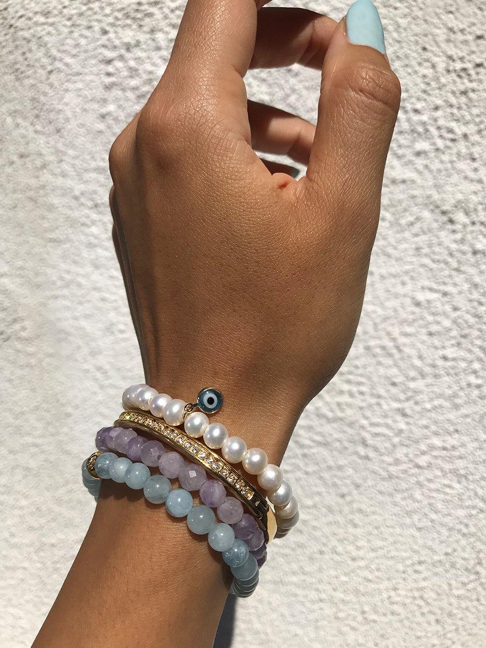 Nialaya Women's Beaded Bracelet Women's Wristband with Amethyst Lavender and Gold
