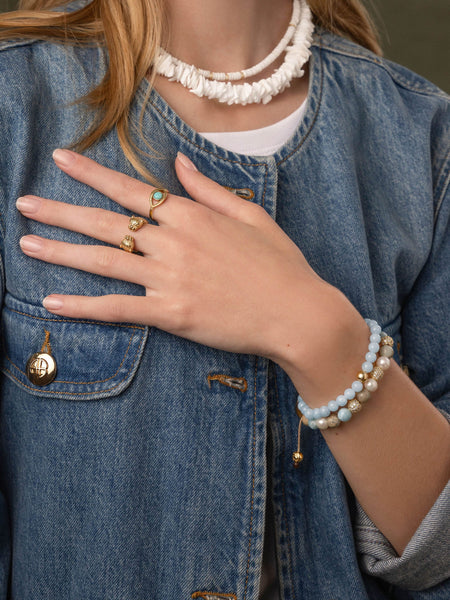 Women s Wristband with Aquamarine and Gold Nialaya