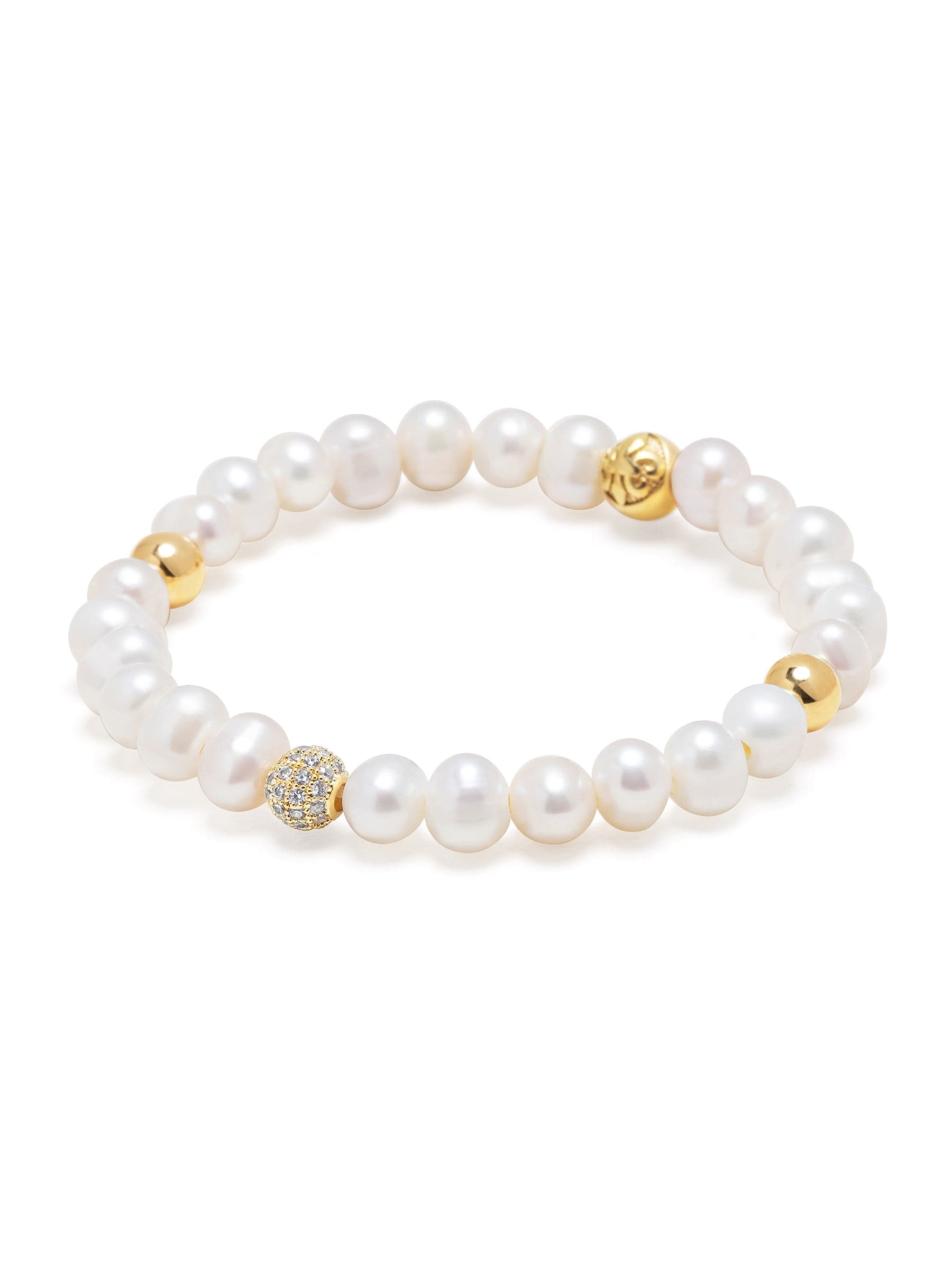 Nialaya Women's Beaded Bracelet Wristband with Pearl and Gold