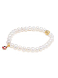 Nialaya Women's Beaded Bracelet Wristband with White Pearls and Red Evil Eye Charm