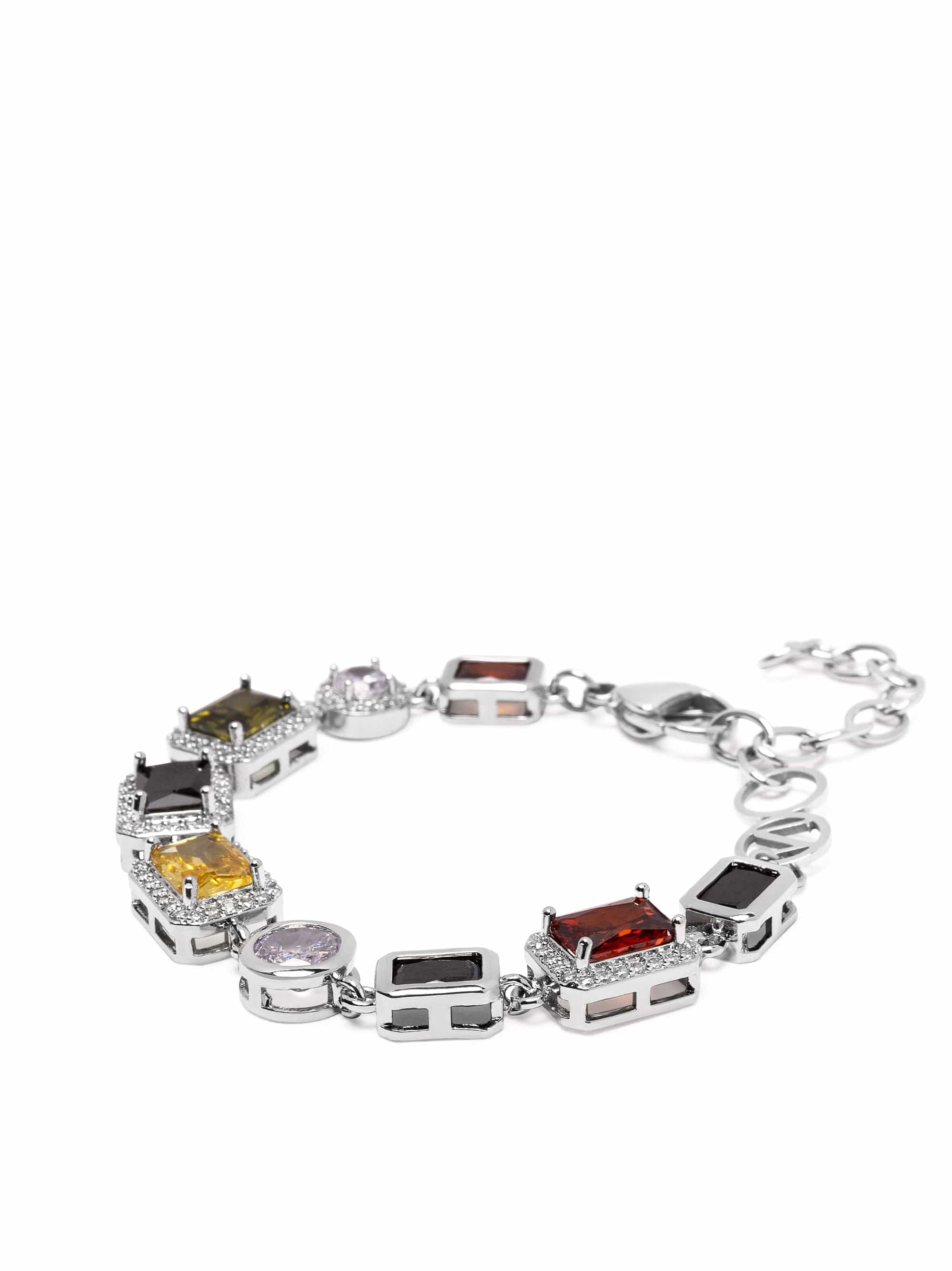 Nialaya Women's Chain Bracelet Crystal Gem Bracelet in Silver Crystal Gem Bracelet in Silver