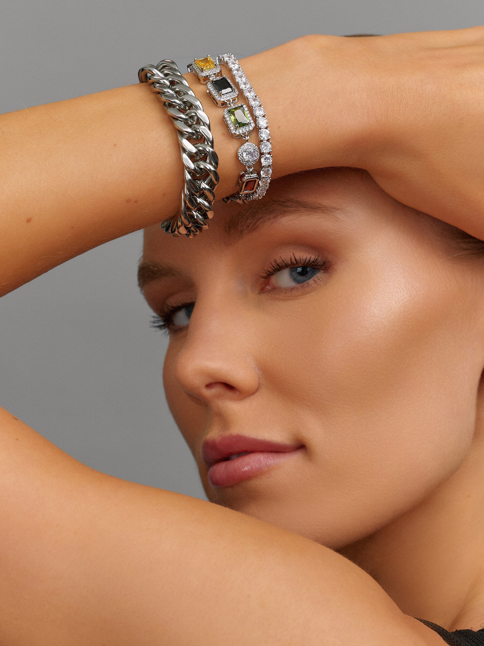 Nialaya Women's Chain Bracelet Crystal Gem Bracelet in Silver Crystal Gem Bracelet in Silver