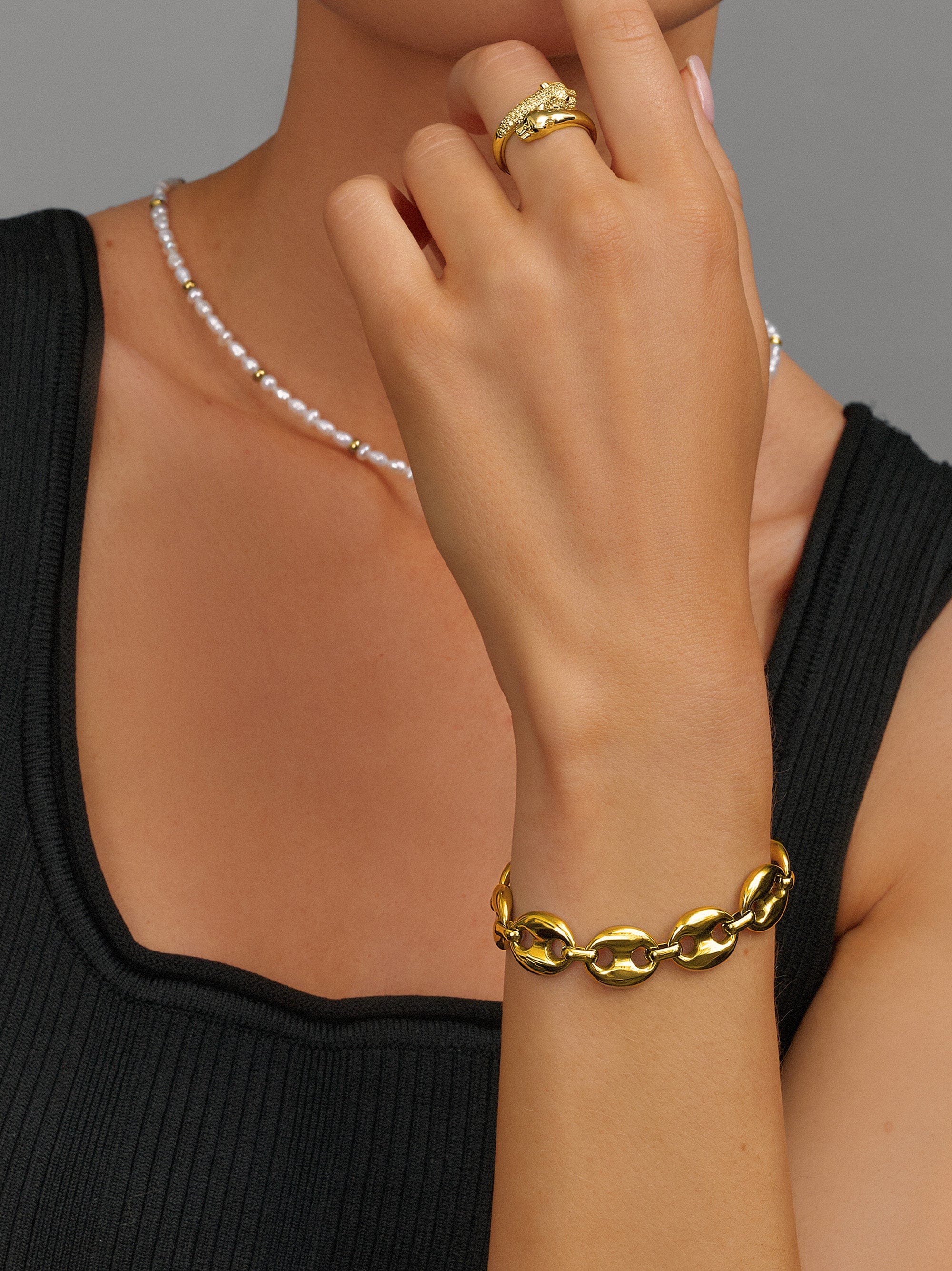 Nialaya Women's Chain Bracelet Mariner Link Bracelet with Gold Mariner Link Bracelet with Gold