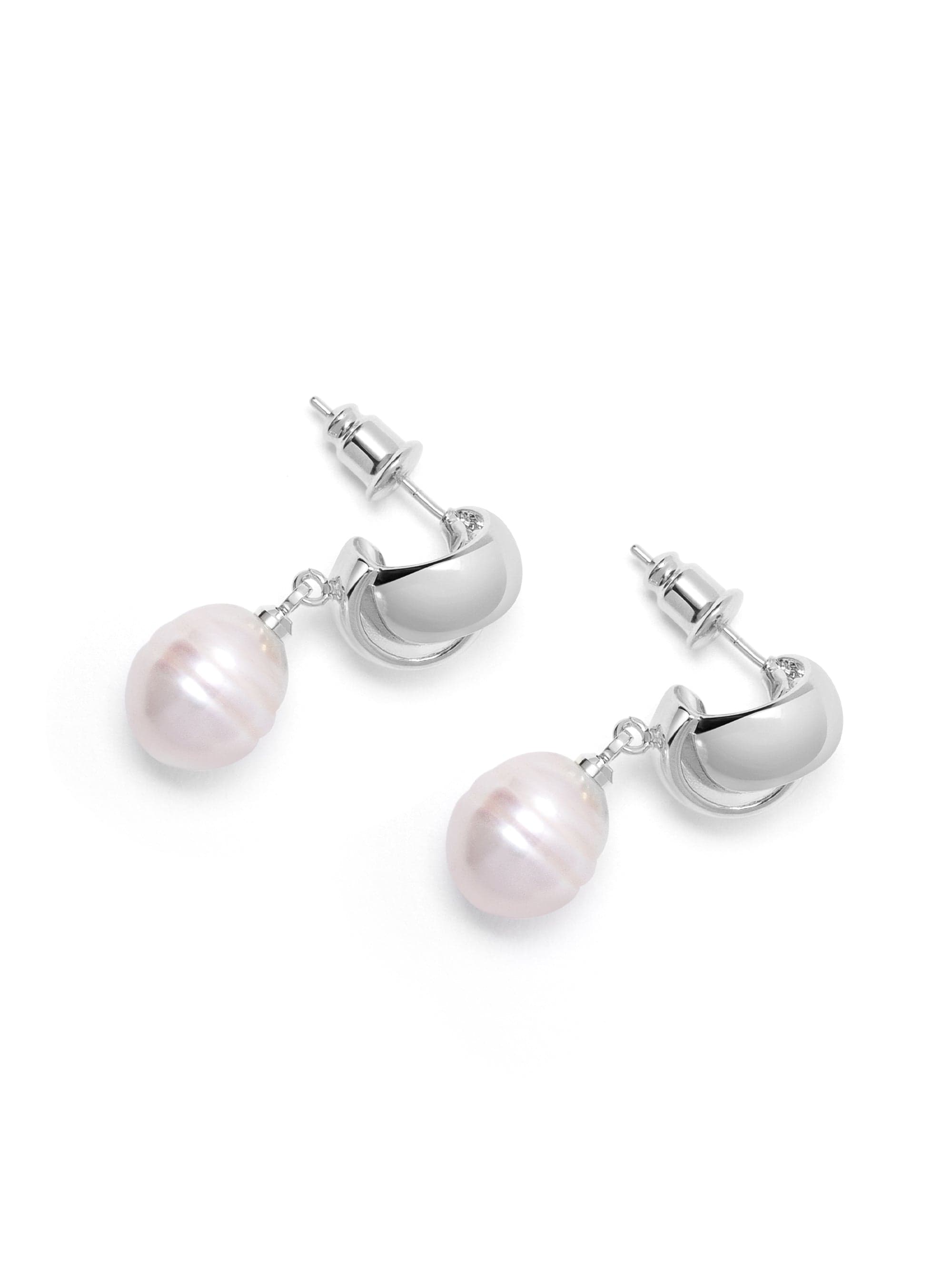 Nialaya Women's Earrings Pearl Drop Earrings in Silver Pearl Drop Earrings in Silver WEAR_068