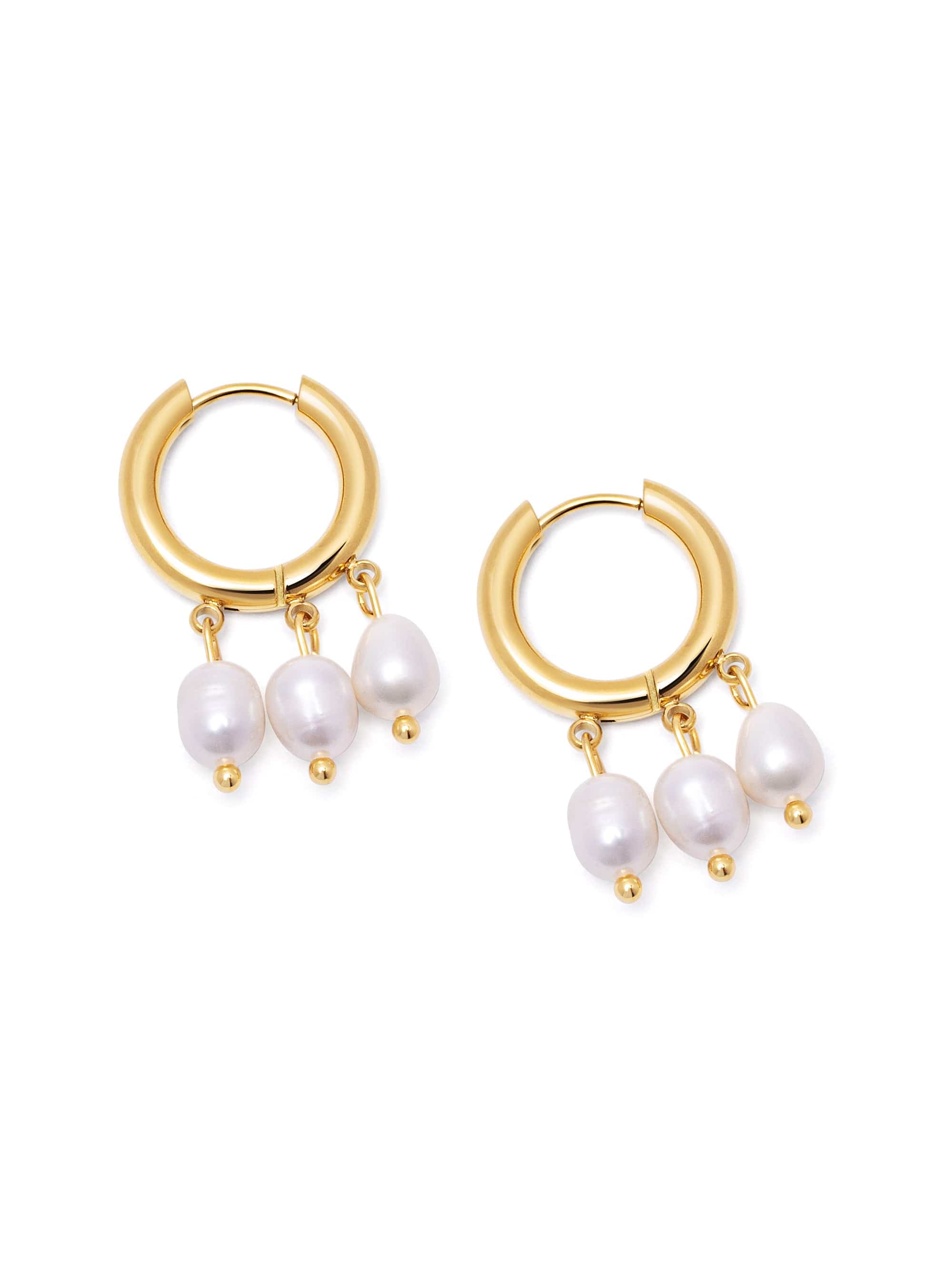 Nialaya Women's Earrings Triple Drop Pearl Hoops in Gold Triple Drop Pearl Hoops in Gold WEAR_072