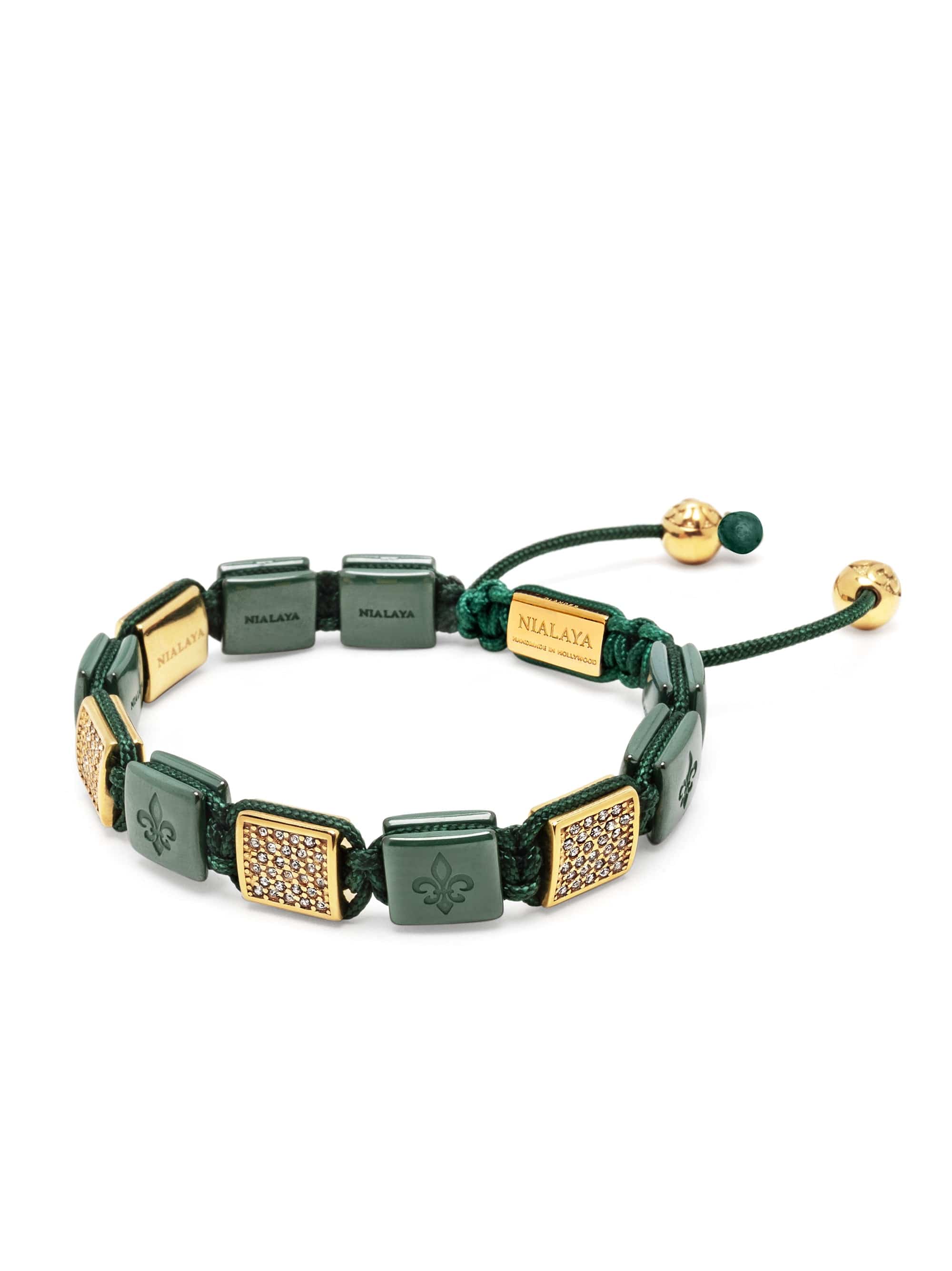 Nialaya Women's Flatbead Bracelet Women's Dark Green Ceramic Flatbead Bracelet with Gold CZ Women's Dark Green Ceramic Flatbead Bracelet with Gold CZ