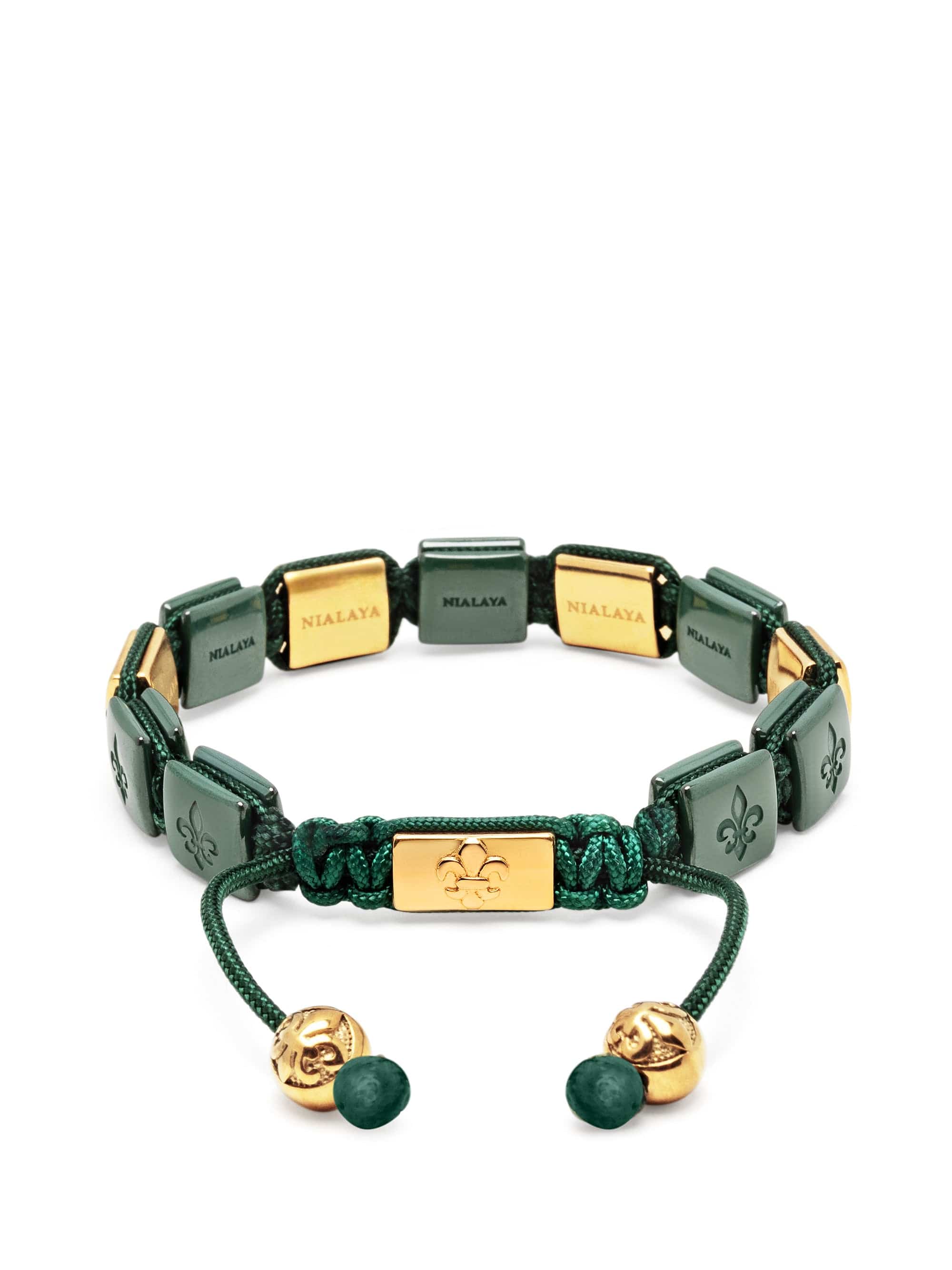 Nialaya Women's Flatbead Bracelet Women's Dark Green Ceramic Flatbead Bracelet with Gold CZ Women's Dark Green Ceramic Flatbead Bracelet with Gold CZ