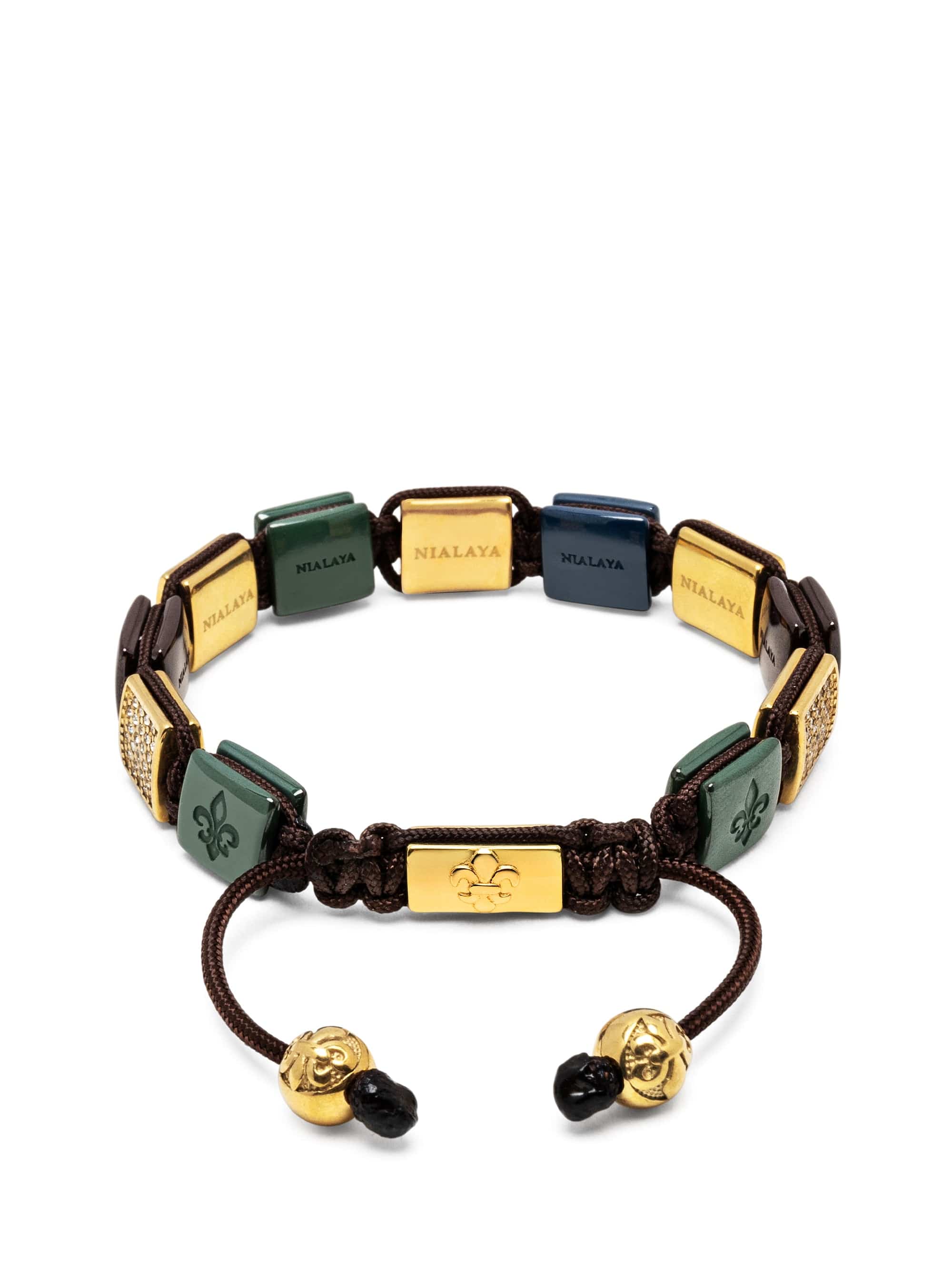 Nialaya Women's Flatbead Bracelet Women's Dark Green, Dark Blue & Burgundy Ceramic Flatbead Bracelet with Gold CZ Women's Dark Green, Dark Blue & Burgundy Ceramic Flatbead Bracelet with Gold CZ