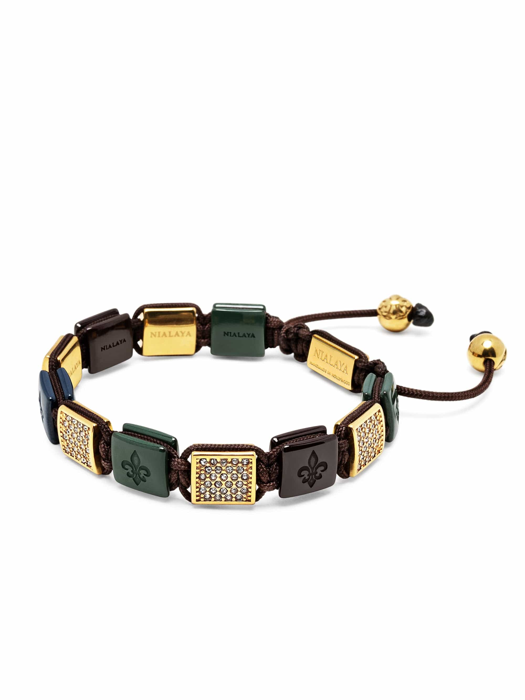 Nialaya Women's Flatbead Bracelet Women's Dark Green, Dark Blue & Burgundy Ceramic Flatbead Bracelet with Gold CZ Women's Dark Green, Dark Blue & Burgundy Ceramic Flatbead Bracelet with Gold CZ