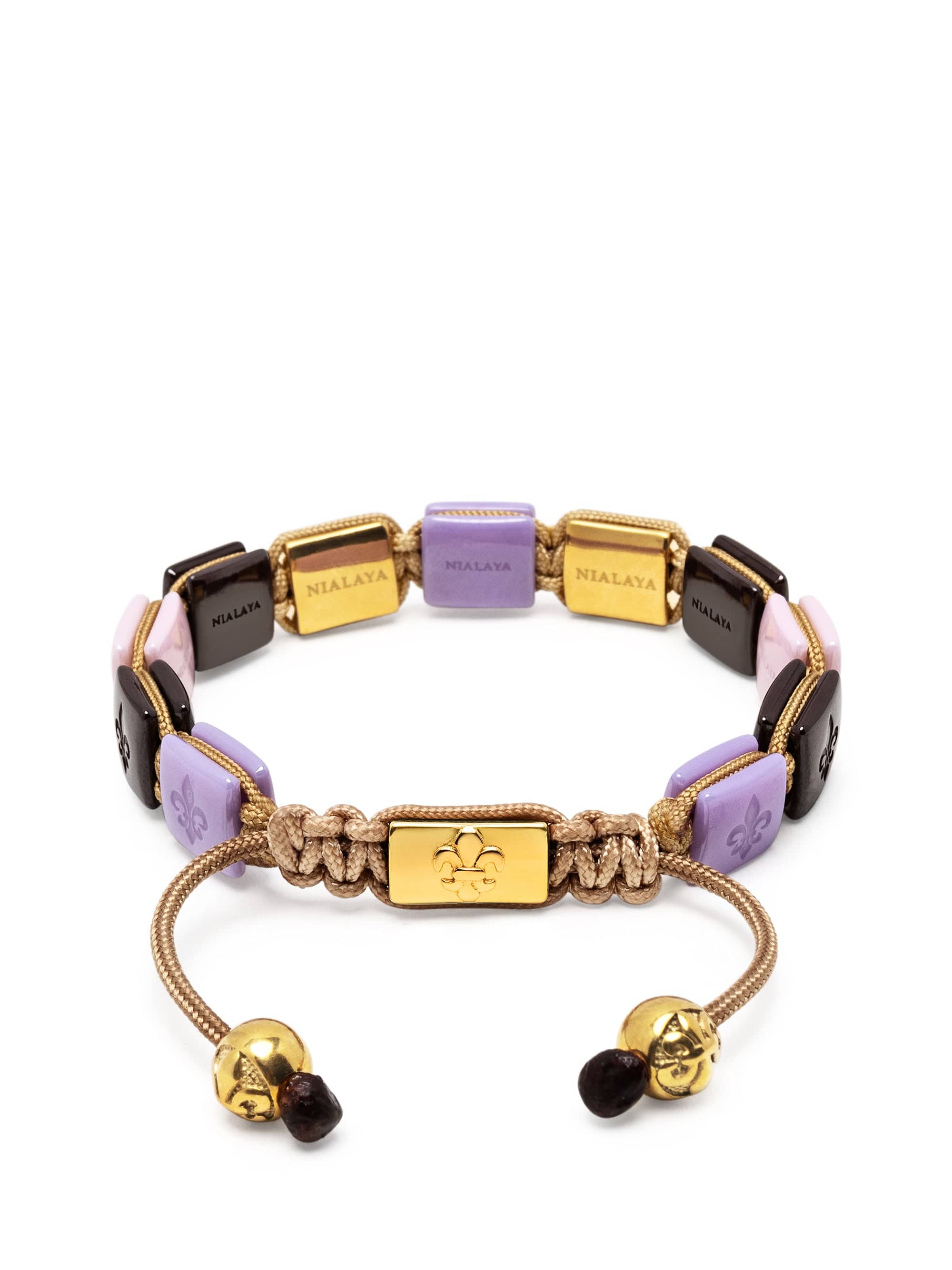 Nialaya Women's Flatbead Bracelet Women's Lavender, Purple, Soft Pink & Burgundy Ceramic Flatbead Bracelet with Gold CZ Women's Lavender, Purple, Soft Pink & Burgundy Ceramic Flatbead Bracelet with Gold CZ