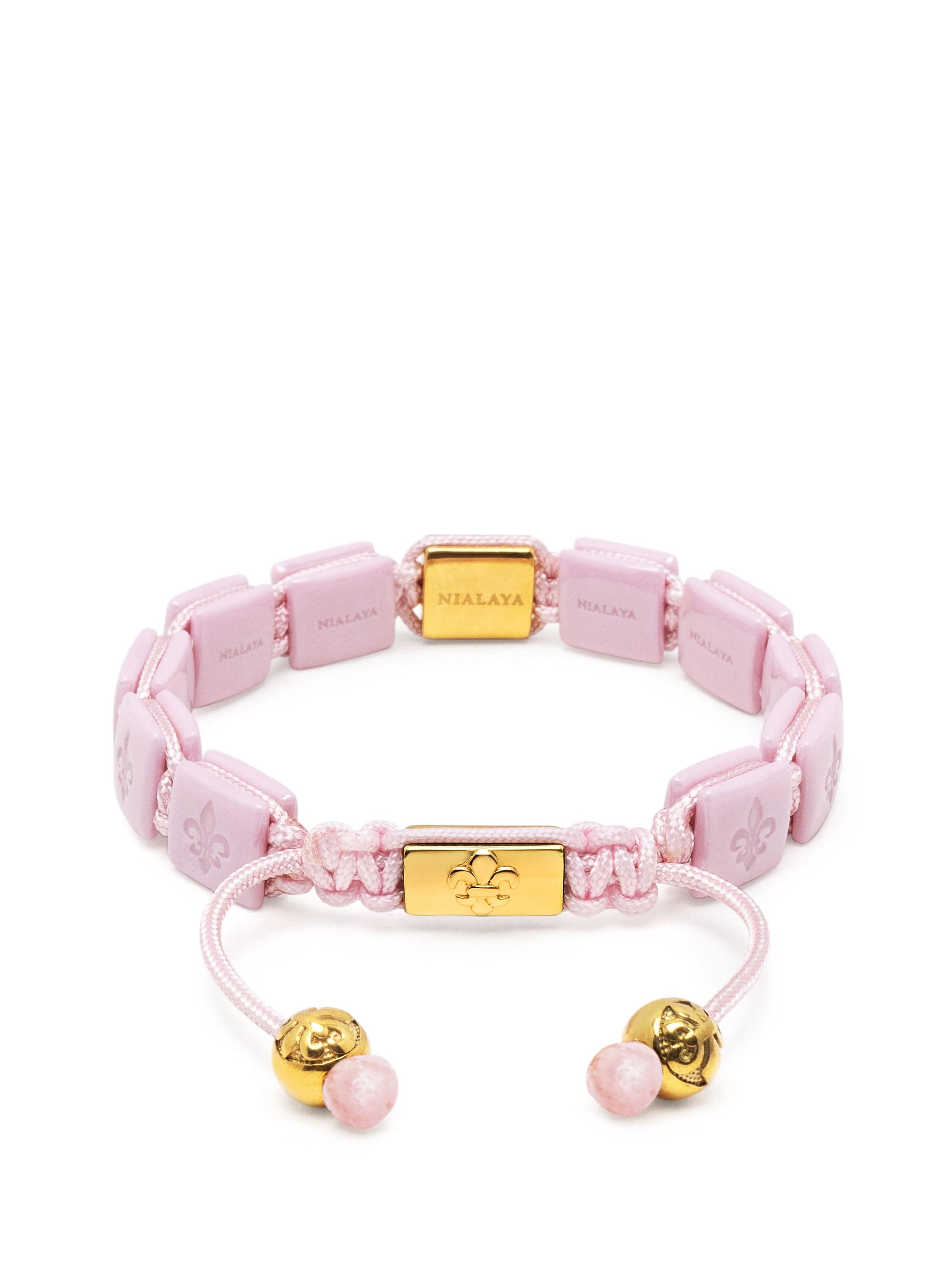Nialaya Women's Flatbead Bracelet Women's Soft Pink Ceramic Flatbead Bracelet with Gold CZ Women's Soft Pink Ceramic Flatbead Bracelet with Gold CZ