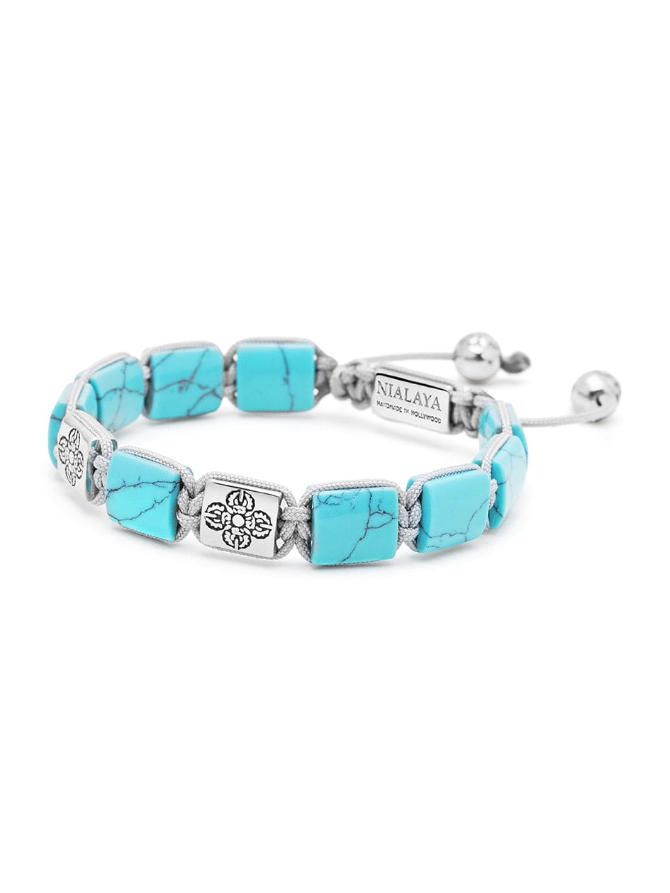 Nialaya Women's Flatbead Bracelet Women's Turquoise Flatbead Bracelet with Dorje Bead in Silver