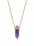 Amethyst Crystal Necklace with Engraved Evil Eye Detail