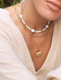 Nialaya Women's Necklace Beaded Choker with Mother Of Pearl and Baroque White Pearl WNECK_058