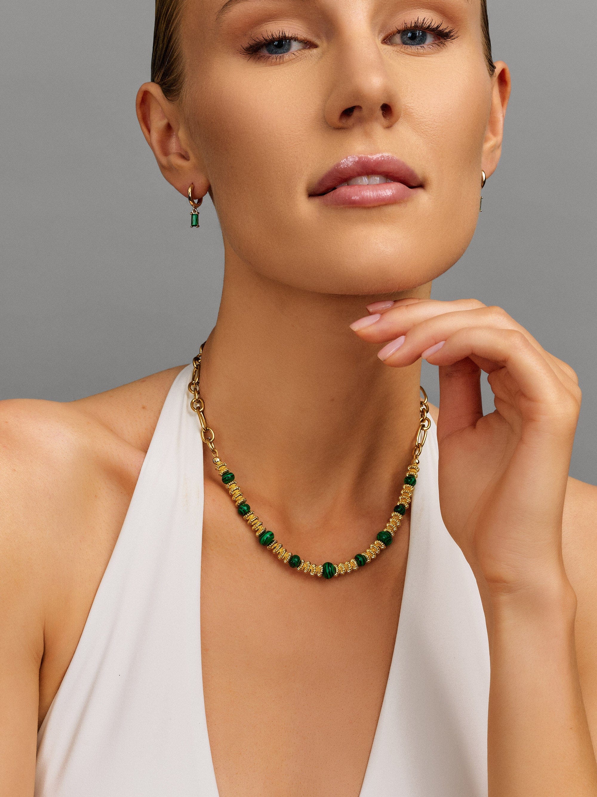 Nialaya Women's Necklace Chain Choker with Green Malachite Chain Choker with Green Malachite 18 Inches / 45.7 cm WNECK_310