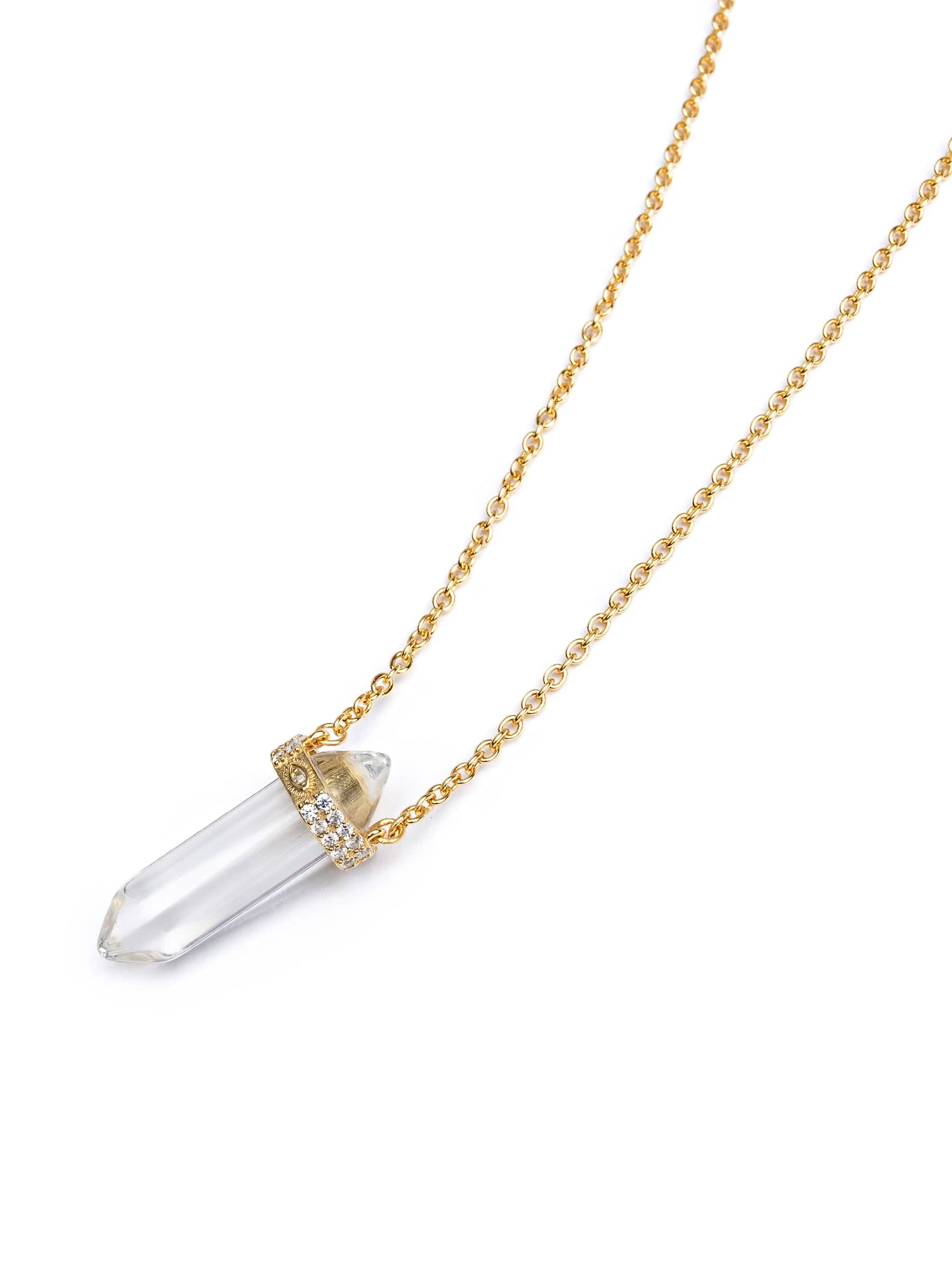 Nialaya Women's Necklace Clear Quartz Crystal Necklace with Engraved Evil Eye Detail 18 Inches / 45.72 cm WNECK_112