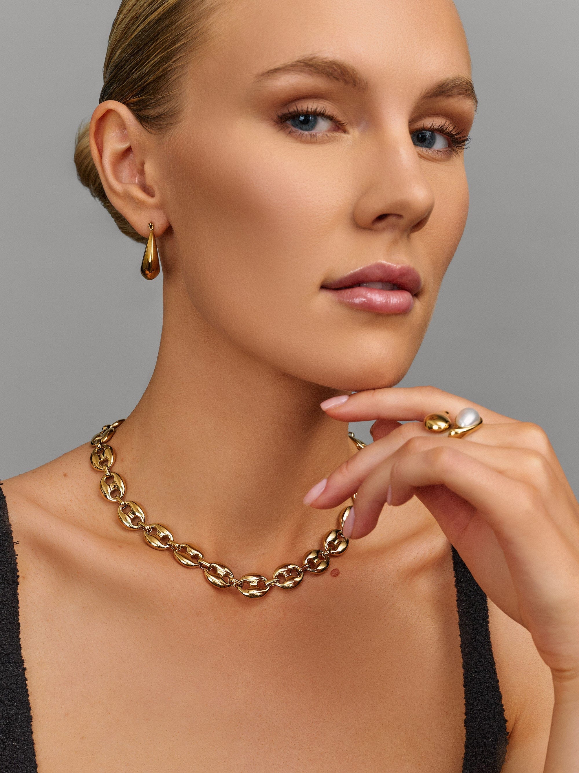 Nialaya Women's Necklace Gold Mariner Link Choker Gold Mariner Link Choker 15 Inches / 38.1 cm WNECK_329