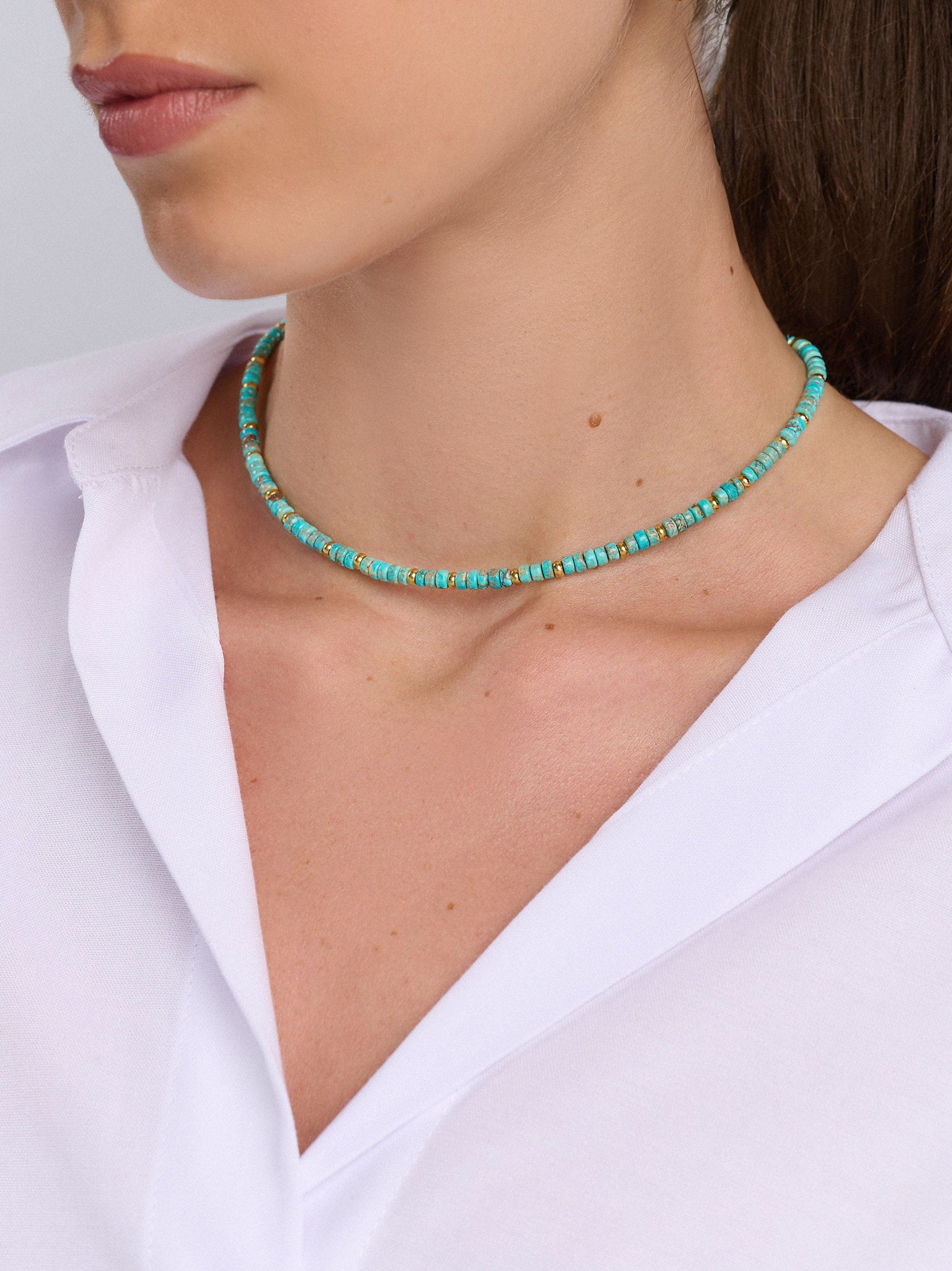 Nialaya Women's Necklace Heishi Turquoise Choker with Gold Heishi Turquoise Choker with Gold 14 Inches / 35.56 cm WNECK_148