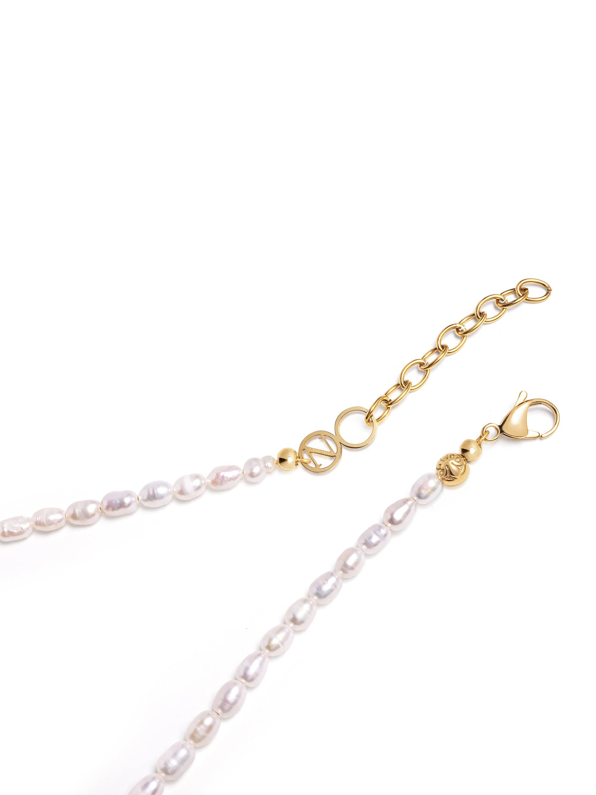 Nialaya Women's Necklace Pearl Choker with Gold Sphere Pendant Pearl Choker with Gold Sphere Pendant 15 Inches / 38.1 cm WNECK_295