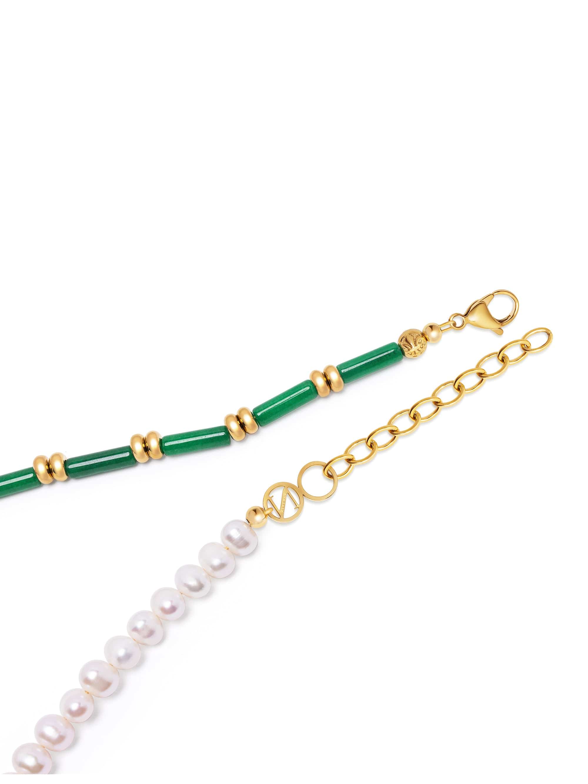 Nialaya Women's Necklace Pearl Choker with Green Agate Pearl Choker with Green Agate 15 Inches / 38.1 cm WNECK_305