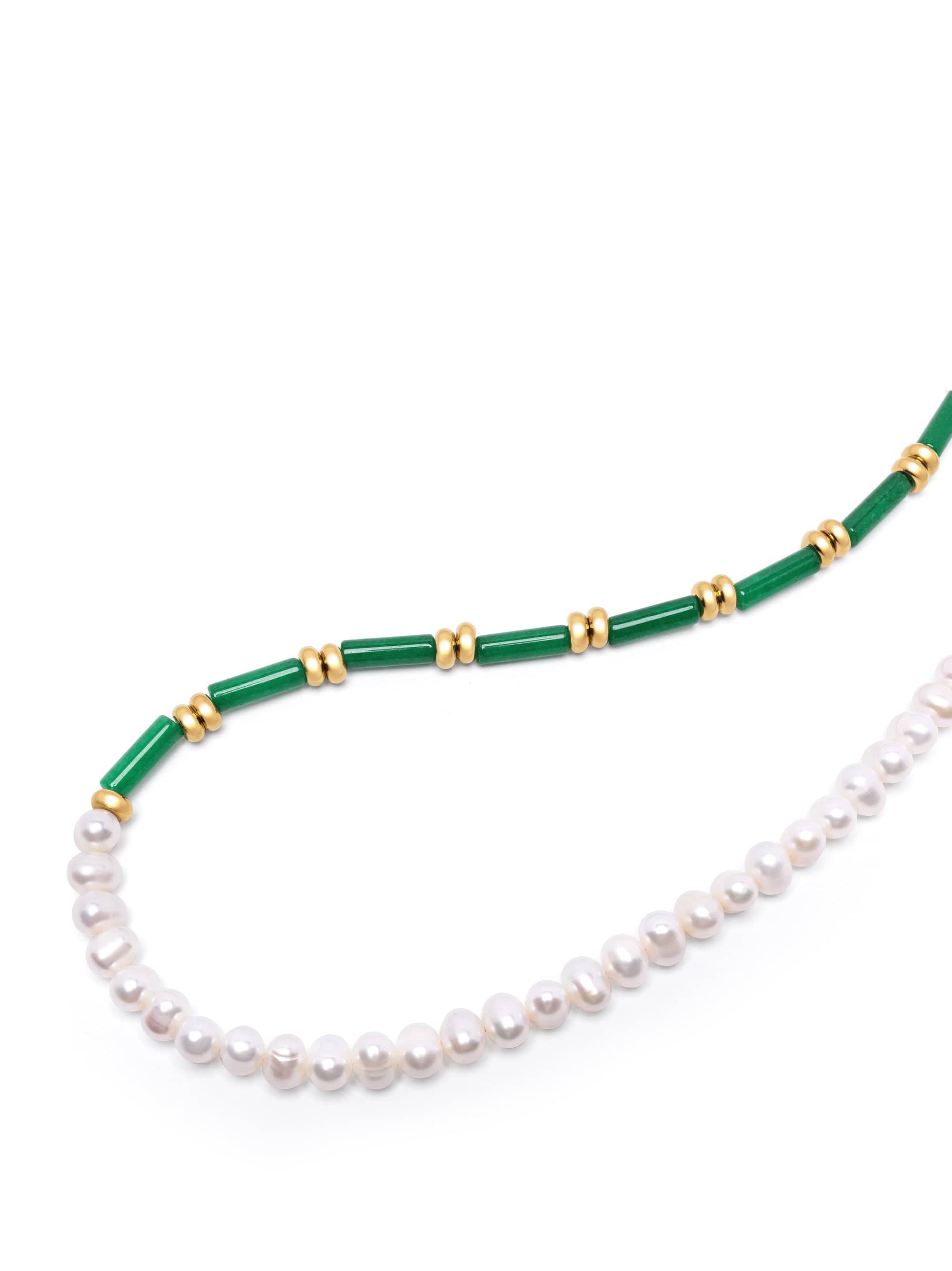 Nialaya Women's Necklace Pearl Choker with Green Agate Pearl Choker with Green Agate 15 Inches / 38.1 cm WNECK_305