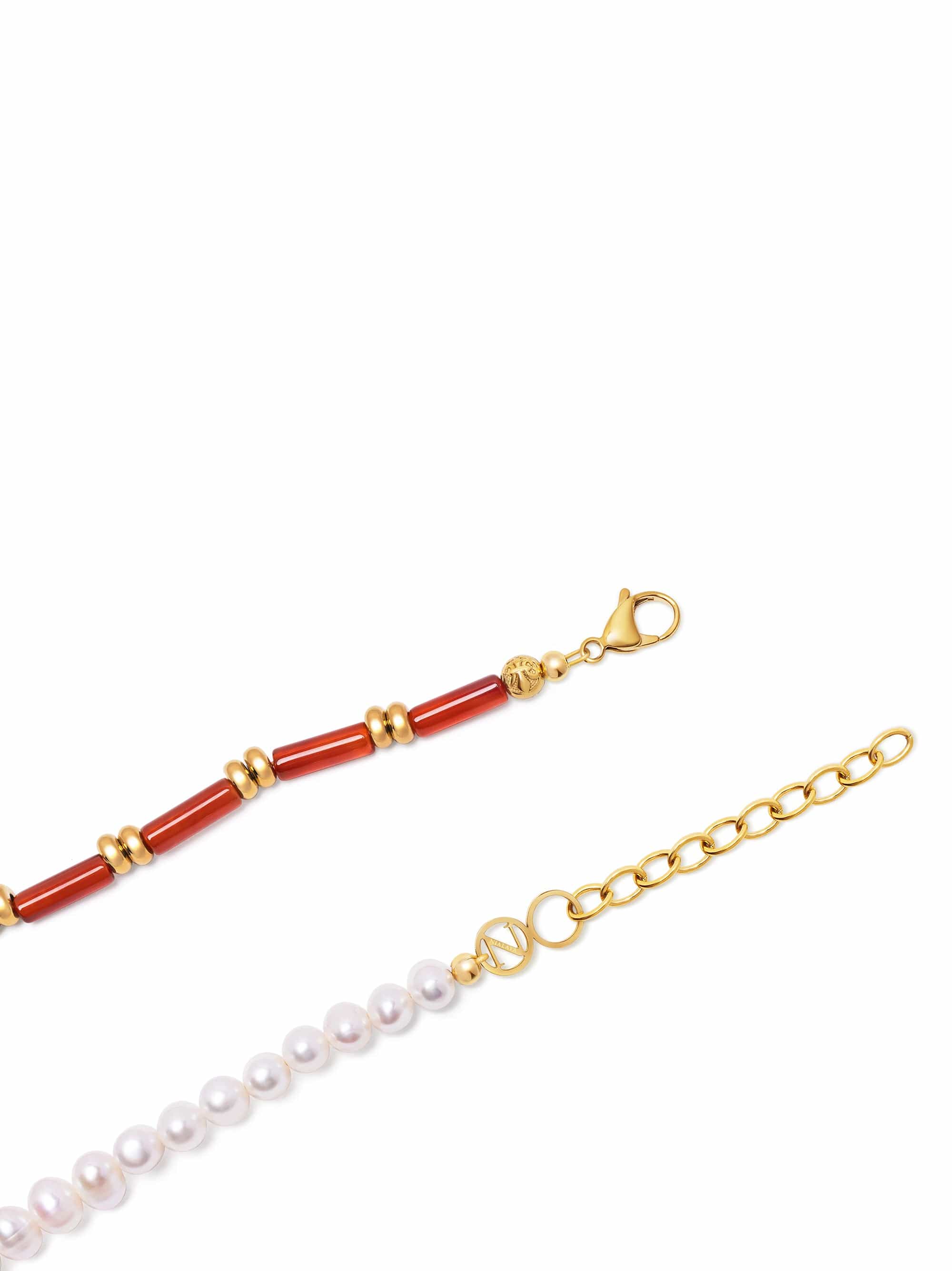 Nialaya Women's Necklace Pearl Choker with Red Agate Pearl Choker with Red Agate 15 Inches / 38.1 cm WNECK_306