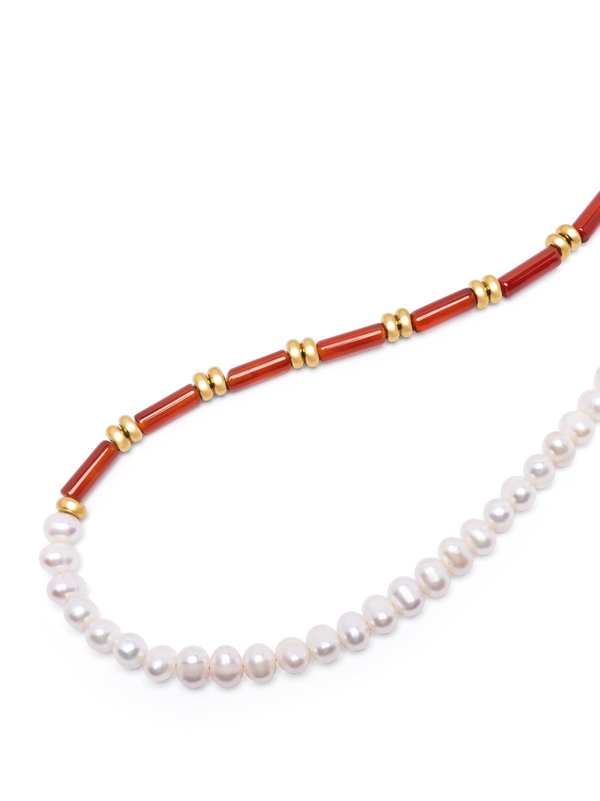 Nialaya Women's Necklace Pearl Choker with Red Agate Pearl Choker with Red Agate 15 Inches / 38.1 cm WNECK_306
