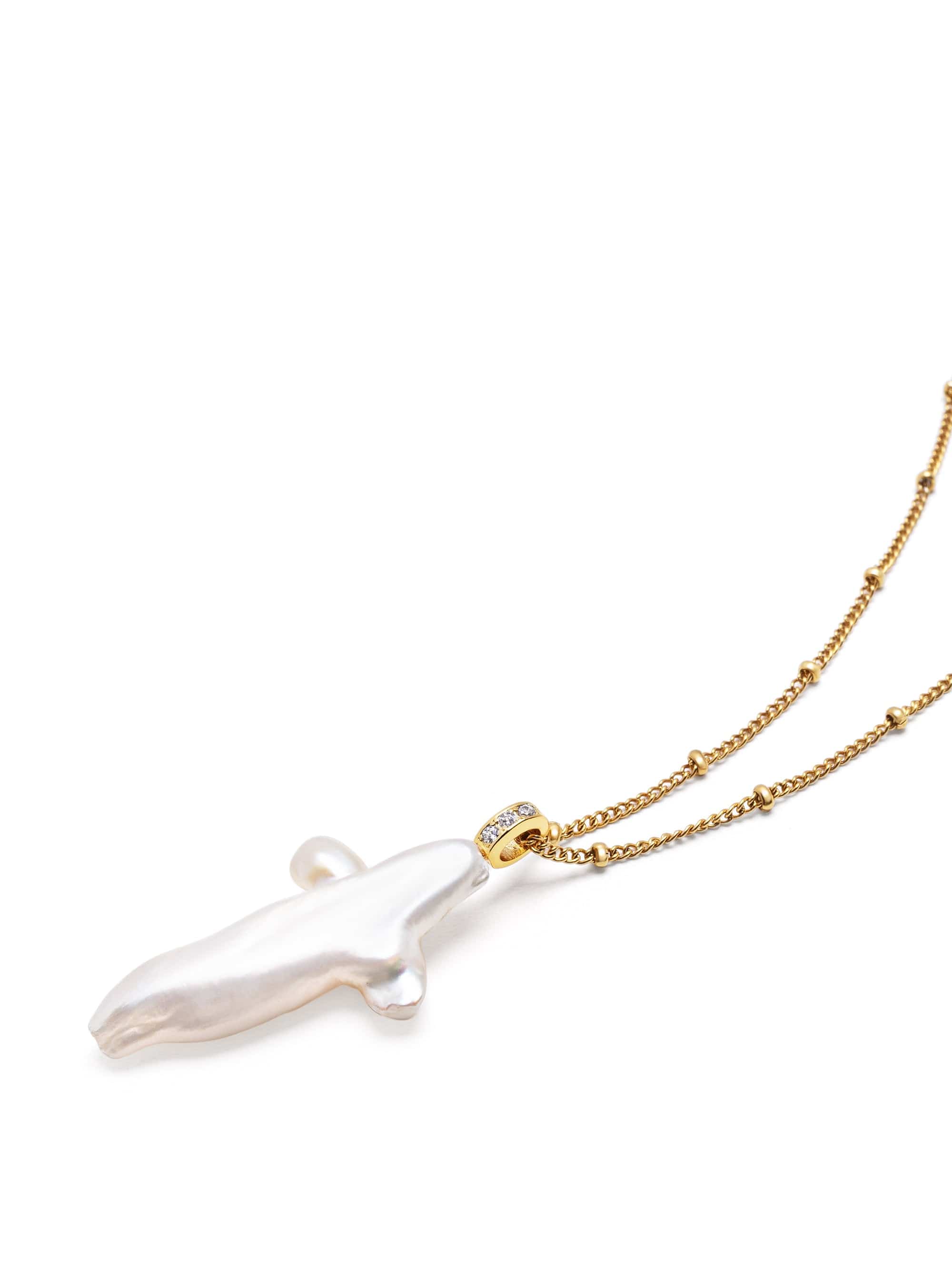Nialaya Women's Necklace Pearl Cross Chain Necklace Pearl Cross Chain Necklace 18.5 Inches / 47 cm WNECK_313