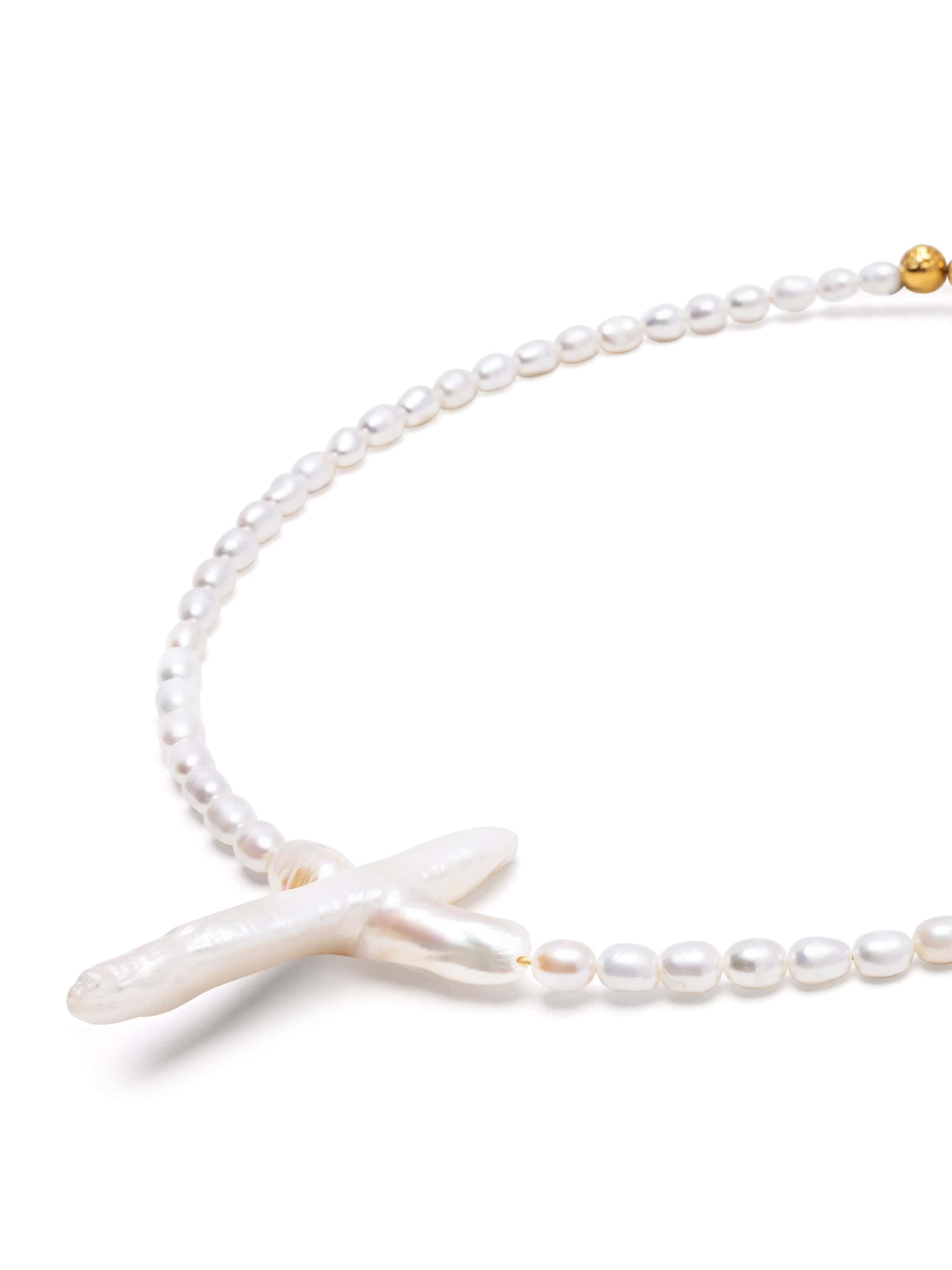 Nialaya Women's Necklace Pearl Cross Choker Pearl Cross Choker 15 Inches / 38.1 cm WNECK_314