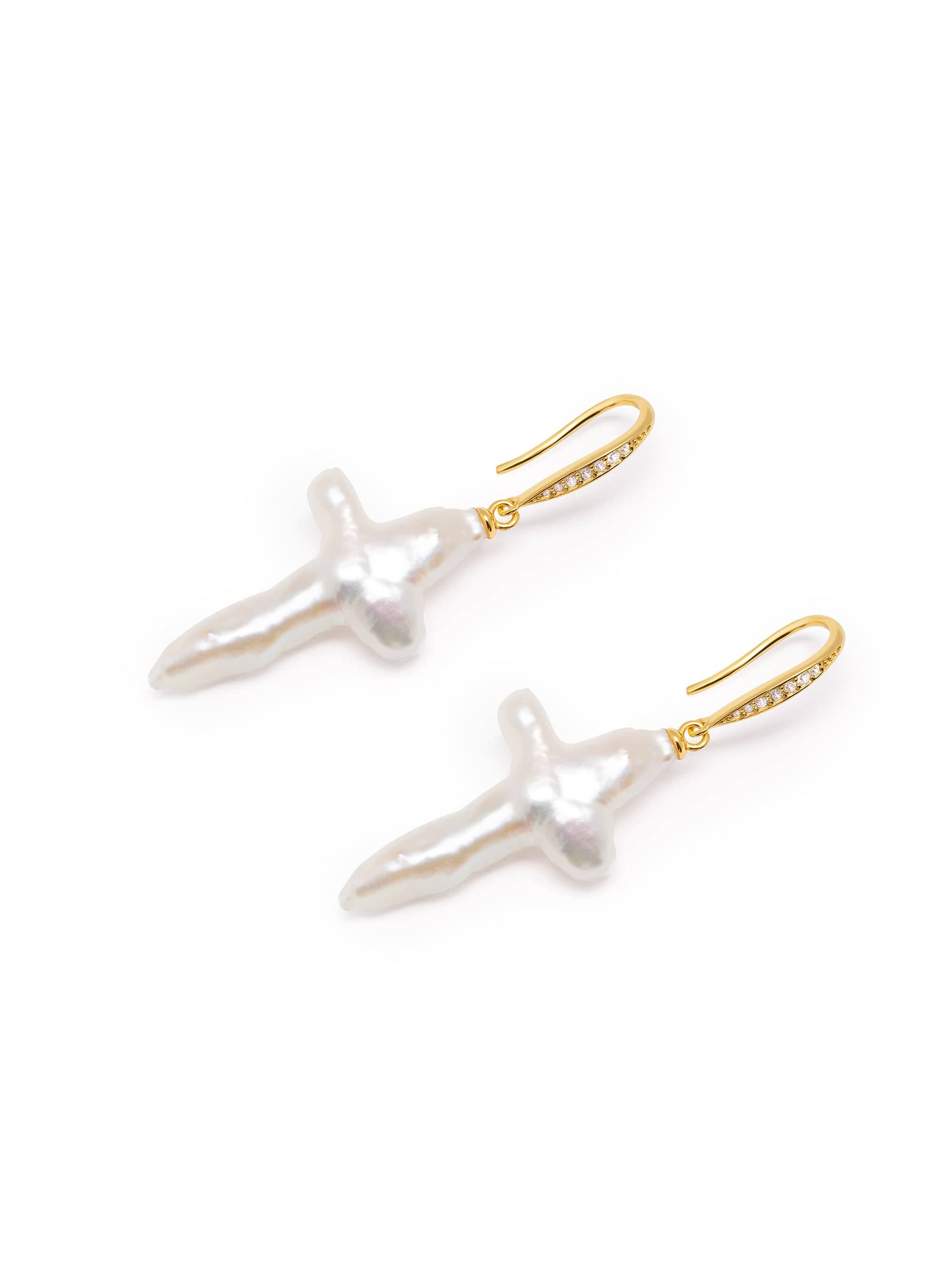 Nialaya Women's Necklace Pearl Cross Earrings Pearl Cross Earrings WEAR_075