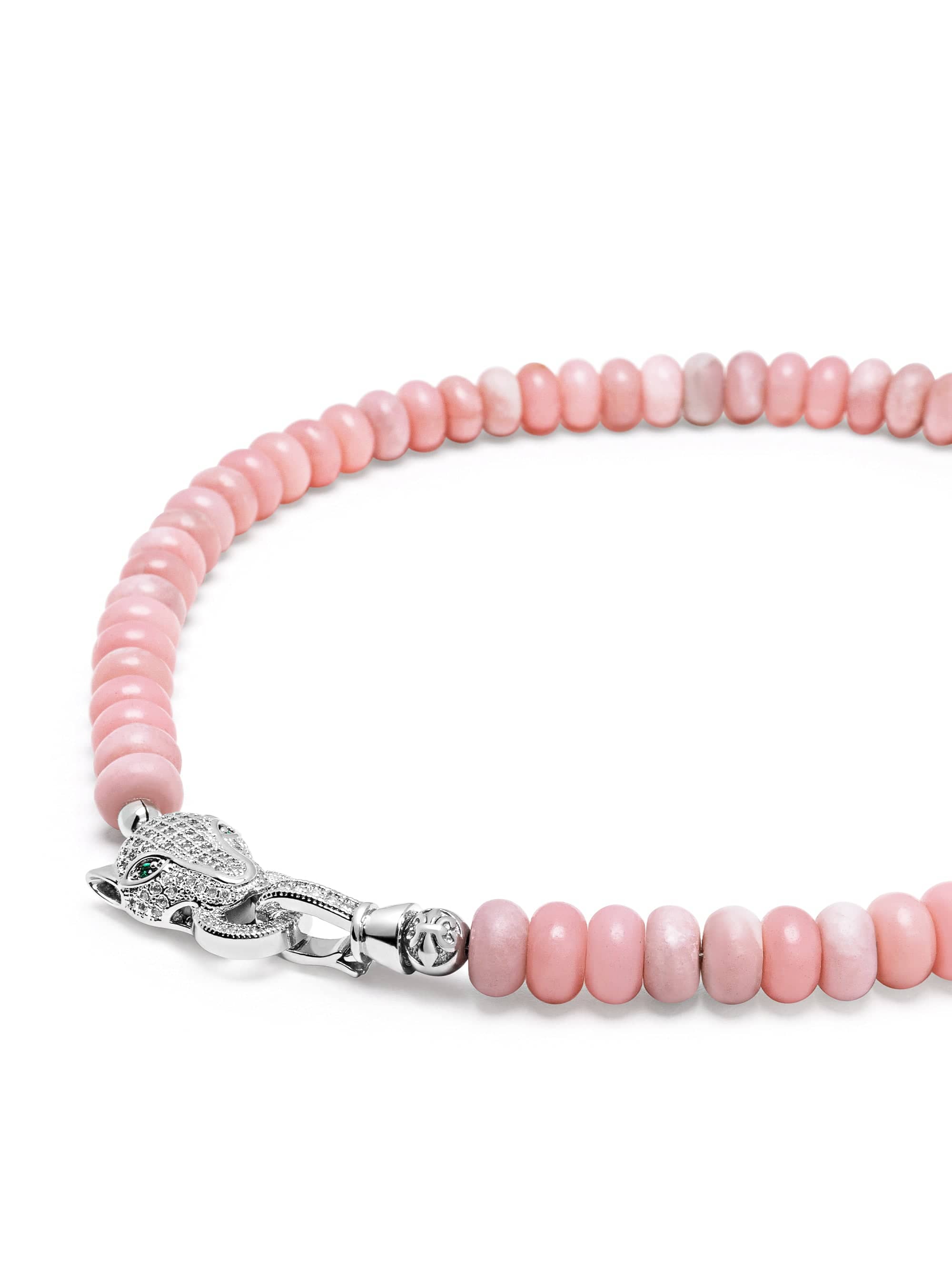 Nialaya Women's Necklace Pink Opal Choker with Panther Head in Silver Pink Opal Choker with Panther Head in Silver 14 Inches / 35.56 cm WNECK_321