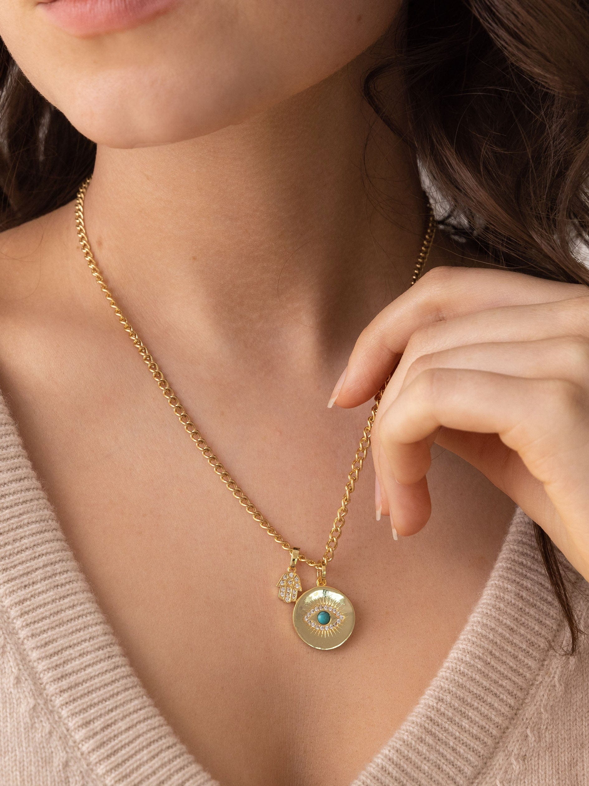 Nialaya Women's Necklace Skyfall Evil Eye and Hamsa Hand Necklace 17.5 Inches / 44.45 cm WNECK_084