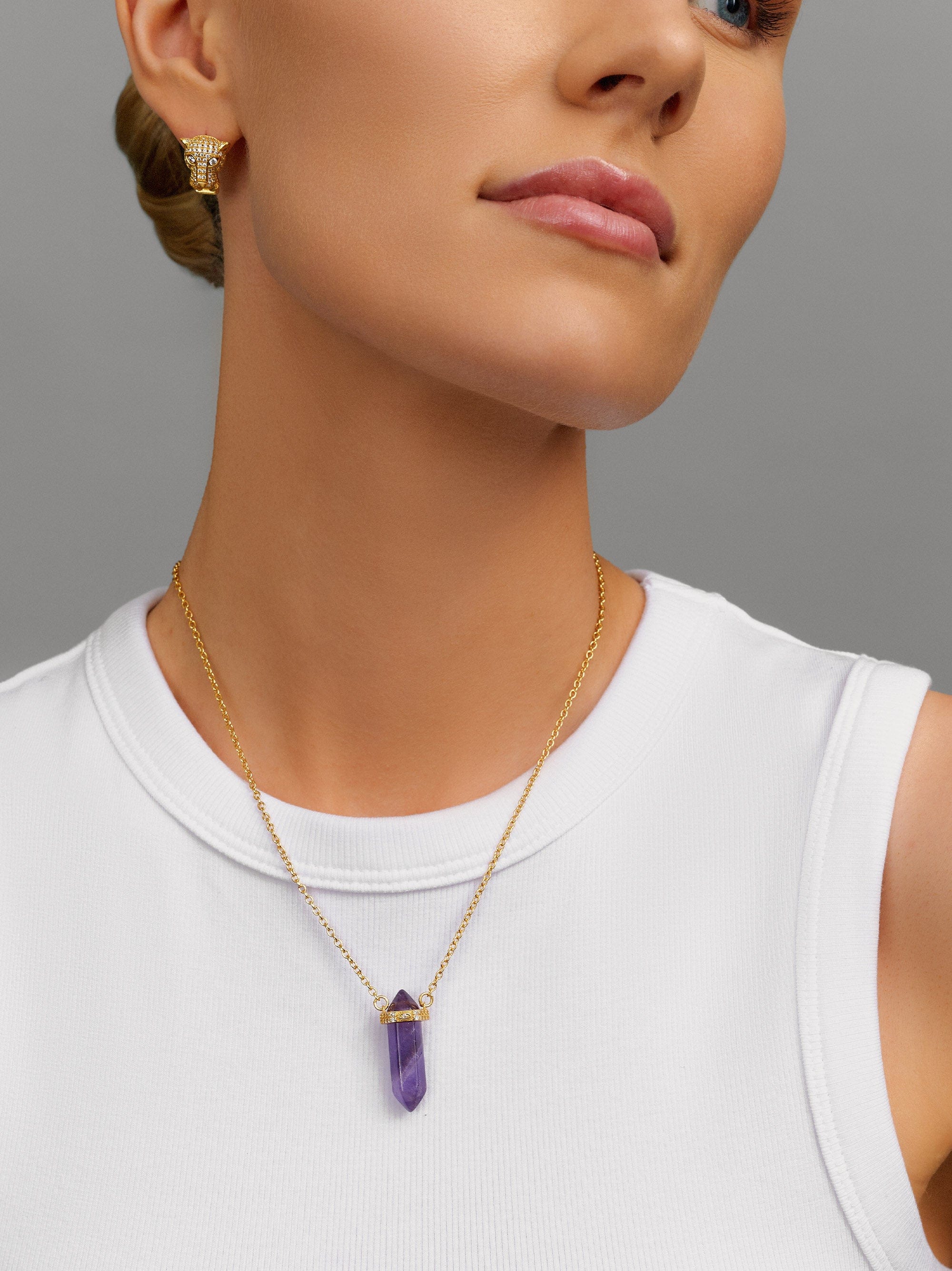 Nialaya Women's Necklace Sterling Silver Amethyst Crystal Necklace with Engraved Evil Eye Detail Sterling Silver Amethyst Crystal Necklace with Engraved Evil Eye Detail 18 Inches / 45.72 cm WNECK_113