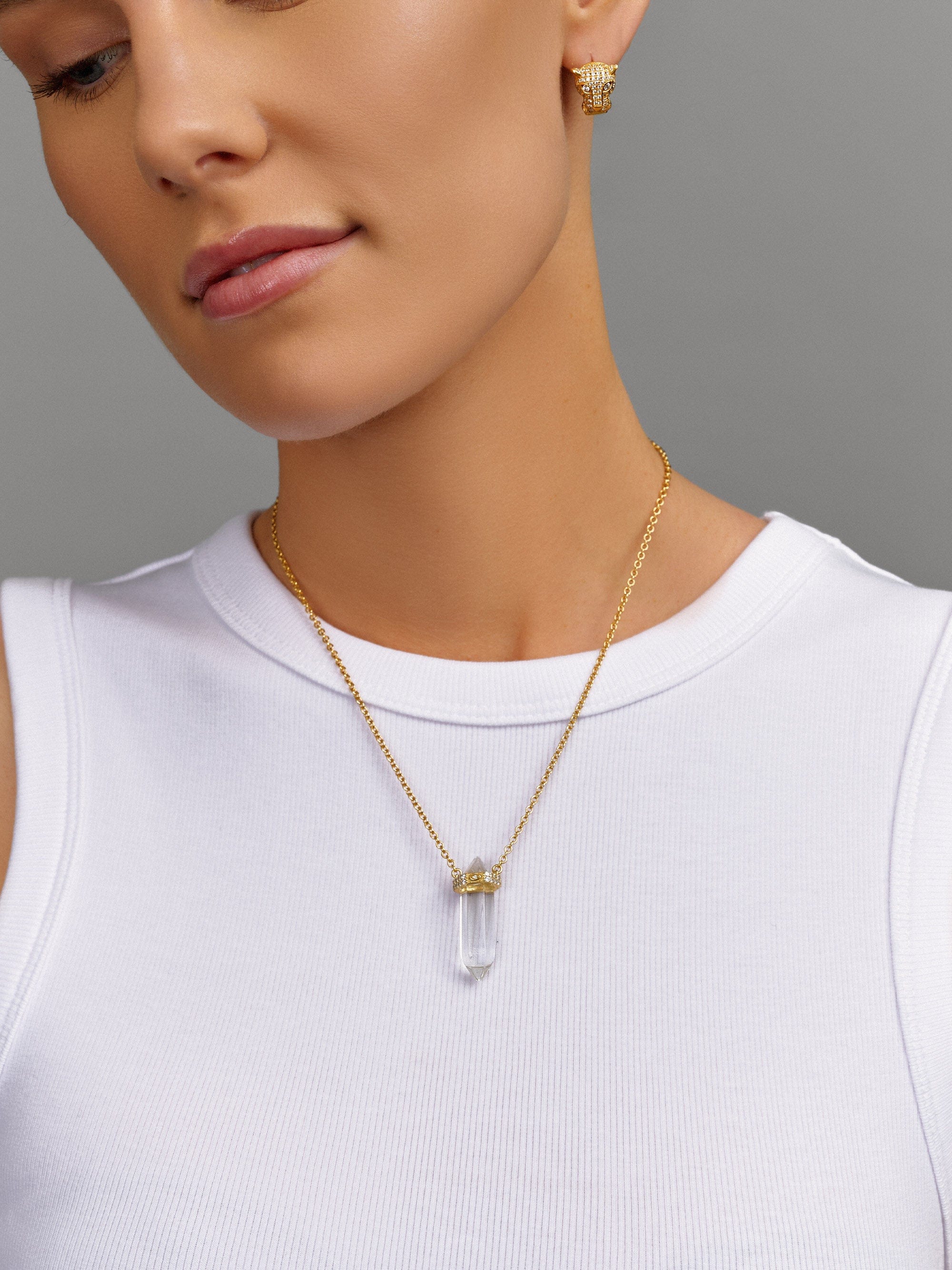 Nialaya Women's Necklace Sterling Silver Clear Quartz Crystal Necklace with Engraved Evil Eye Detail Sterling Silver Clear Quartz Crystal Necklace with Engraved Evil Eye Detail 18 Inches / 45.72 cm WNECK_112