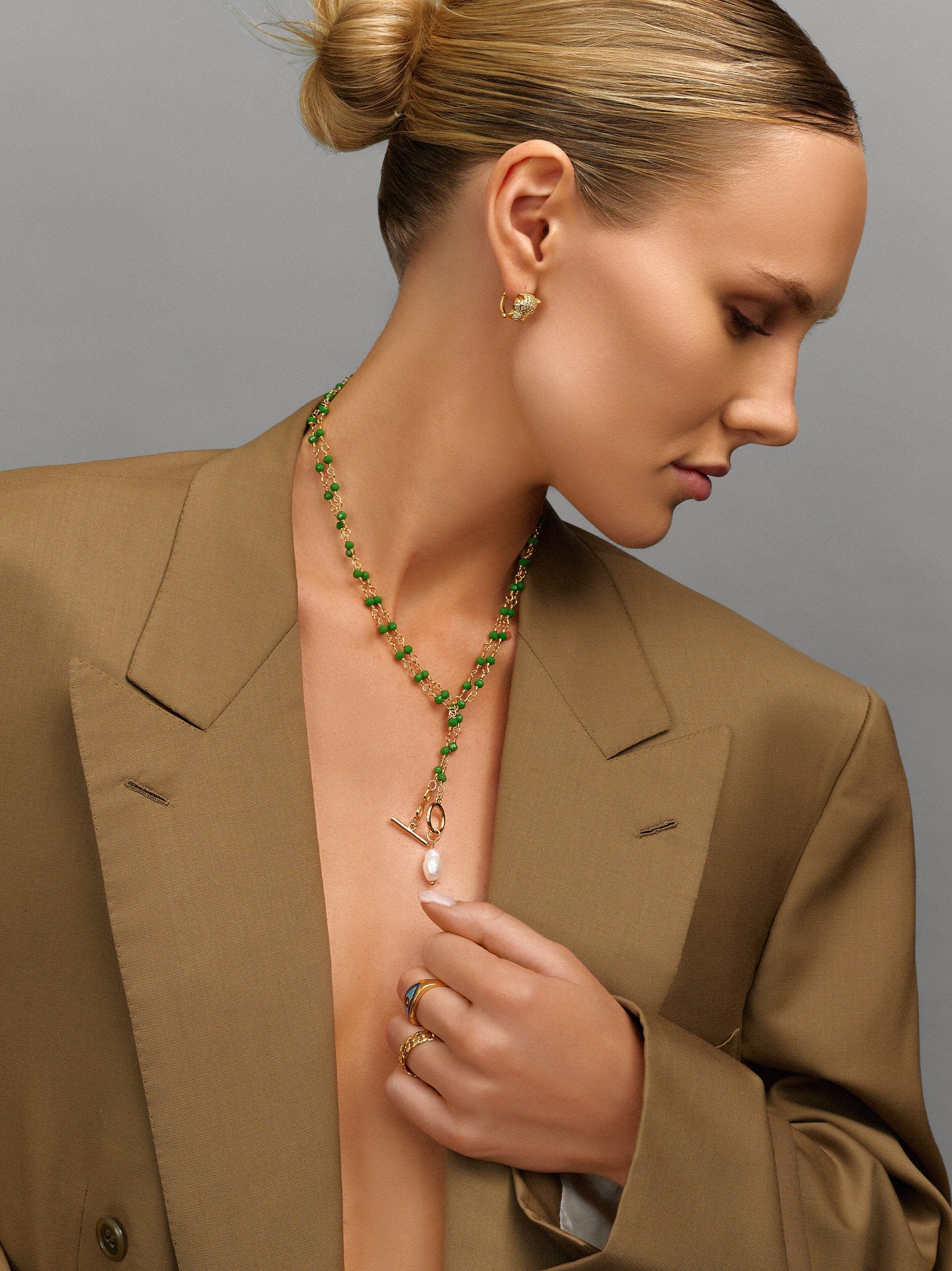 Nialaya Women's Necklace Women's Green CZ Wrap Necklace with Pearl Women's Green CZ Wrap Necklace with Pearl WNECK_247