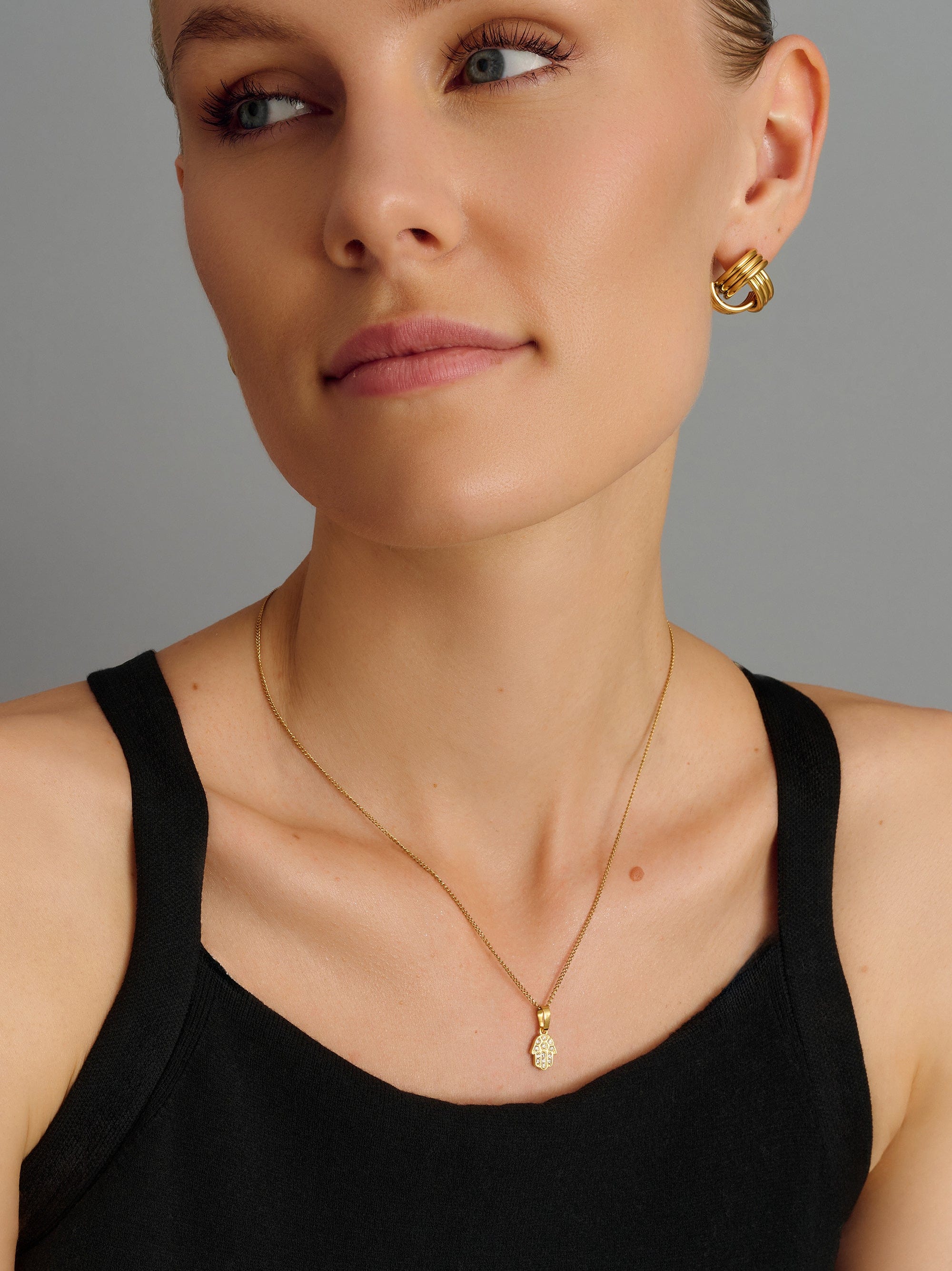 Nialaya Women's Necklace Women's Mini Hamsa Hand Necklace in Gold Women's Mini Hamsa Hand Necklace in Gold 16in / 40.64cm WNECK_286