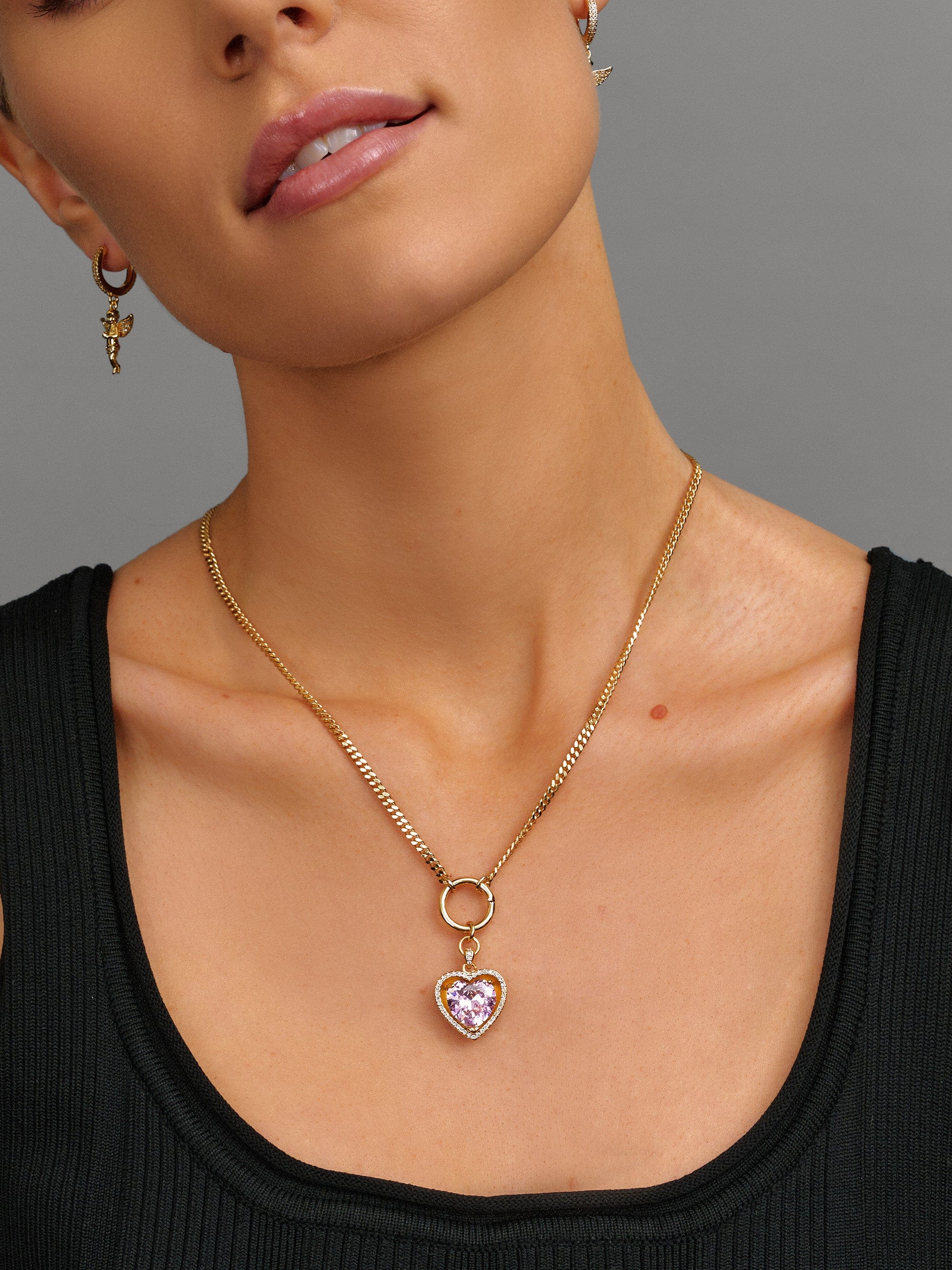 Nialaya Women's Necklace Women's Necklace with Pink Cubic Zirconia Heart Pendant Women's Necklace with Pink Cubic Zirconia Heart Pendant 19 Inches / 48.26 cm WNECK_241