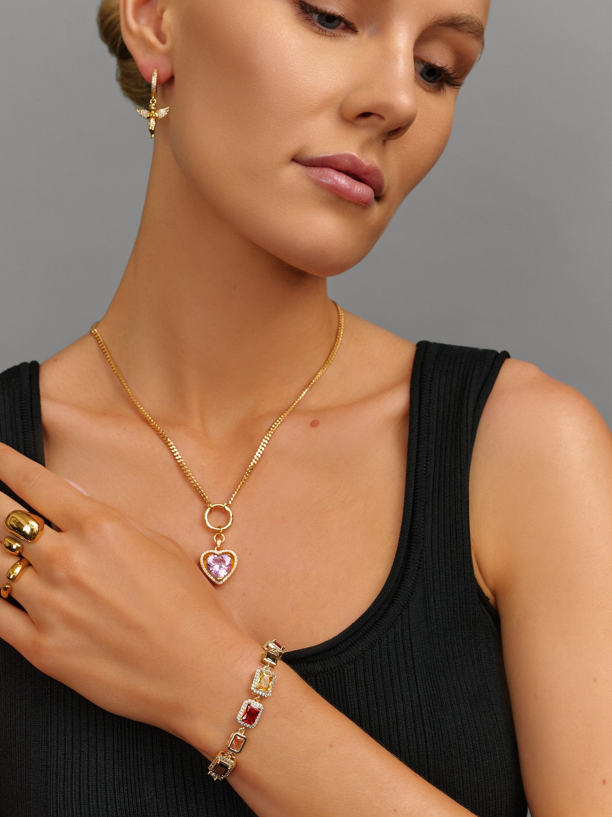 Nialaya Women's Necklace Women's Necklace with Pink Cubic Zirconia Heart Pendant Women's Necklace with Pink Cubic Zirconia Heart Pendant 19 Inches / 48.26 cm WNECK_241