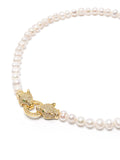 Nialaya Women's Necklace Women's Pearl Choker with Gold Double Panther Head 15 Inches / 38.1 cm WNECK_272