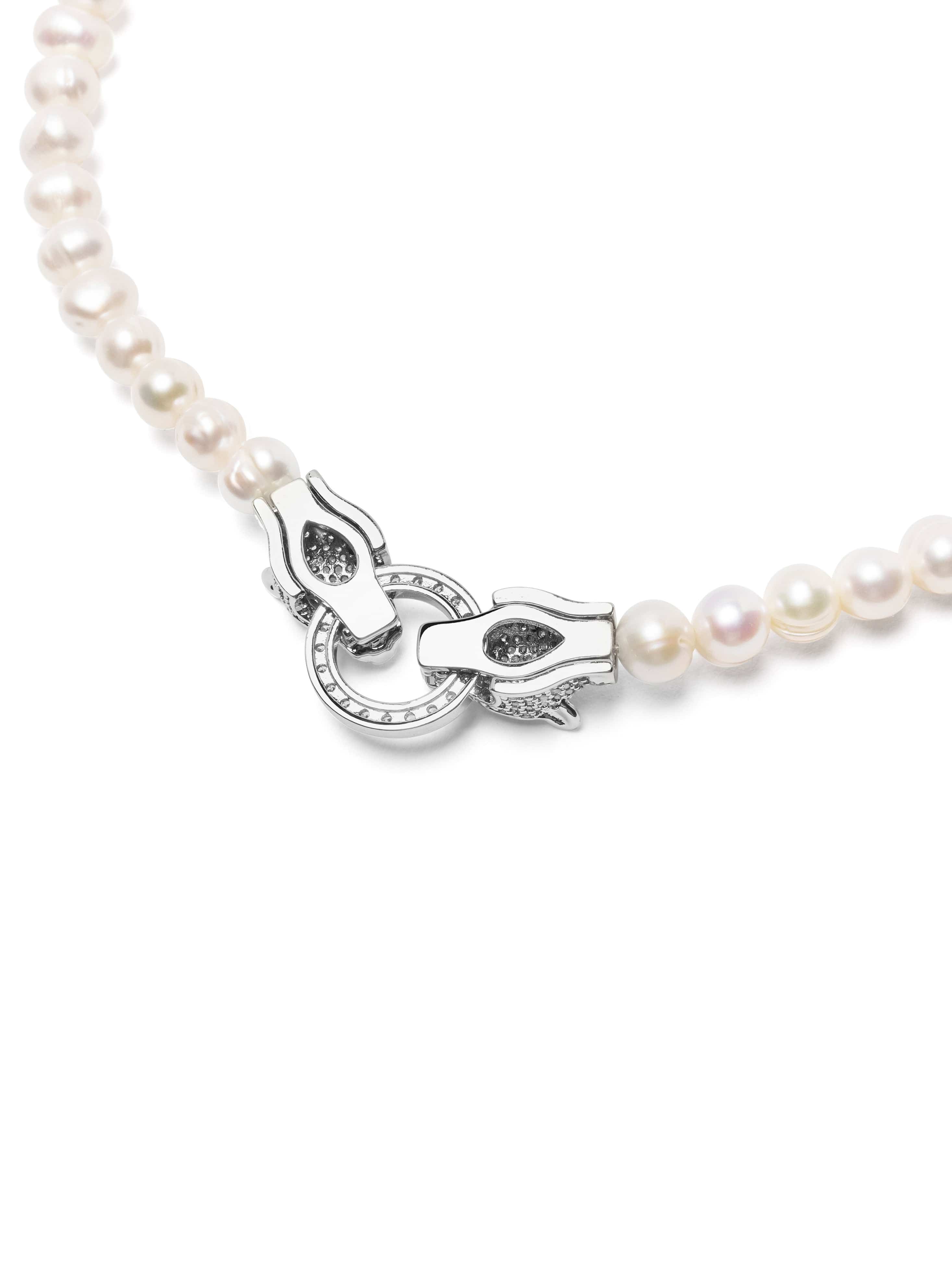 Nialaya Women's Necklace Women's Pearl Choker with Silver Double Panther Head 15 Inches / 38.1 cm WNECK_273