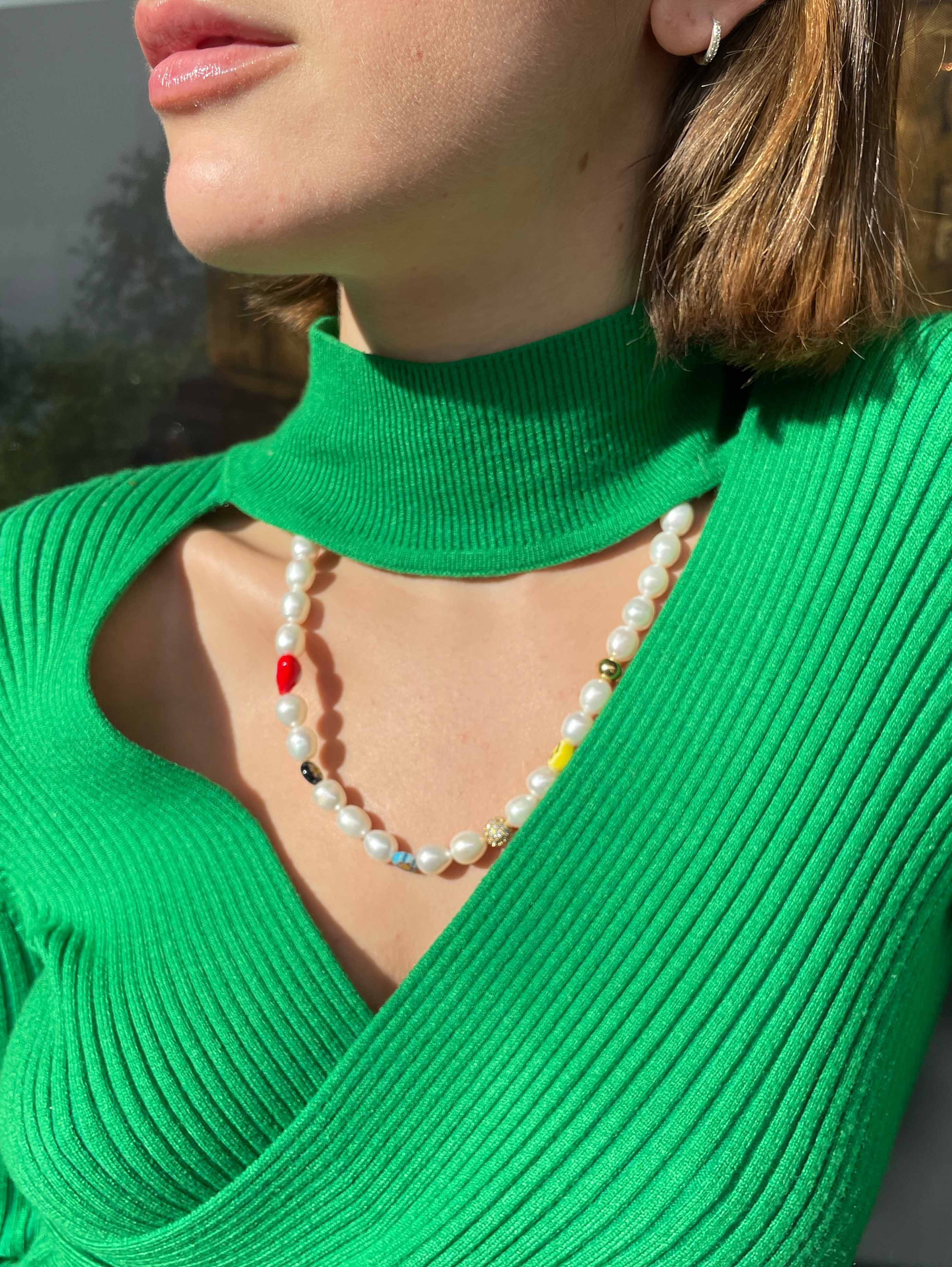 Nialaya Women's Necklace Women's Smiley Face Pearl Necklace with Assorted Beads 20 Inches / 50.8 cm WNECK_154